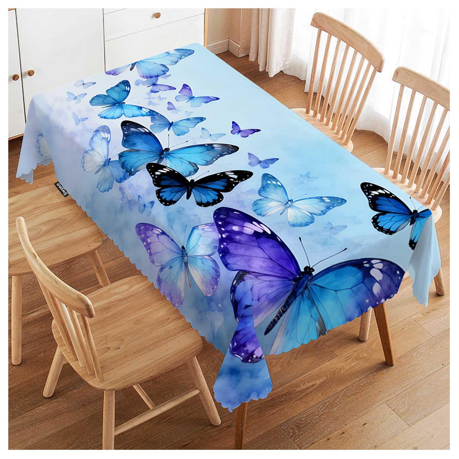 Butterflies Table Cloth Rectangle Tables Nature Butterflies Blue Kitchen Table Cover Oblong 52"X70" Tablecloth for Dining Table Buffet Parties Patio and Camping