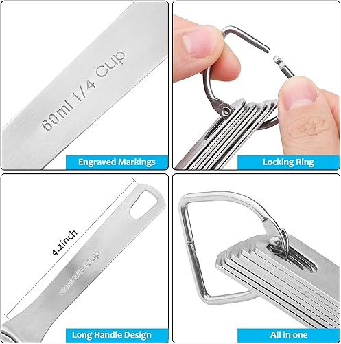 Miniatura 3 de Juego de tazas medidoras, juego de tazas medidoras de acero inoxidable 188 para hornear y cocina, taza métrica y de metal estadounidense para