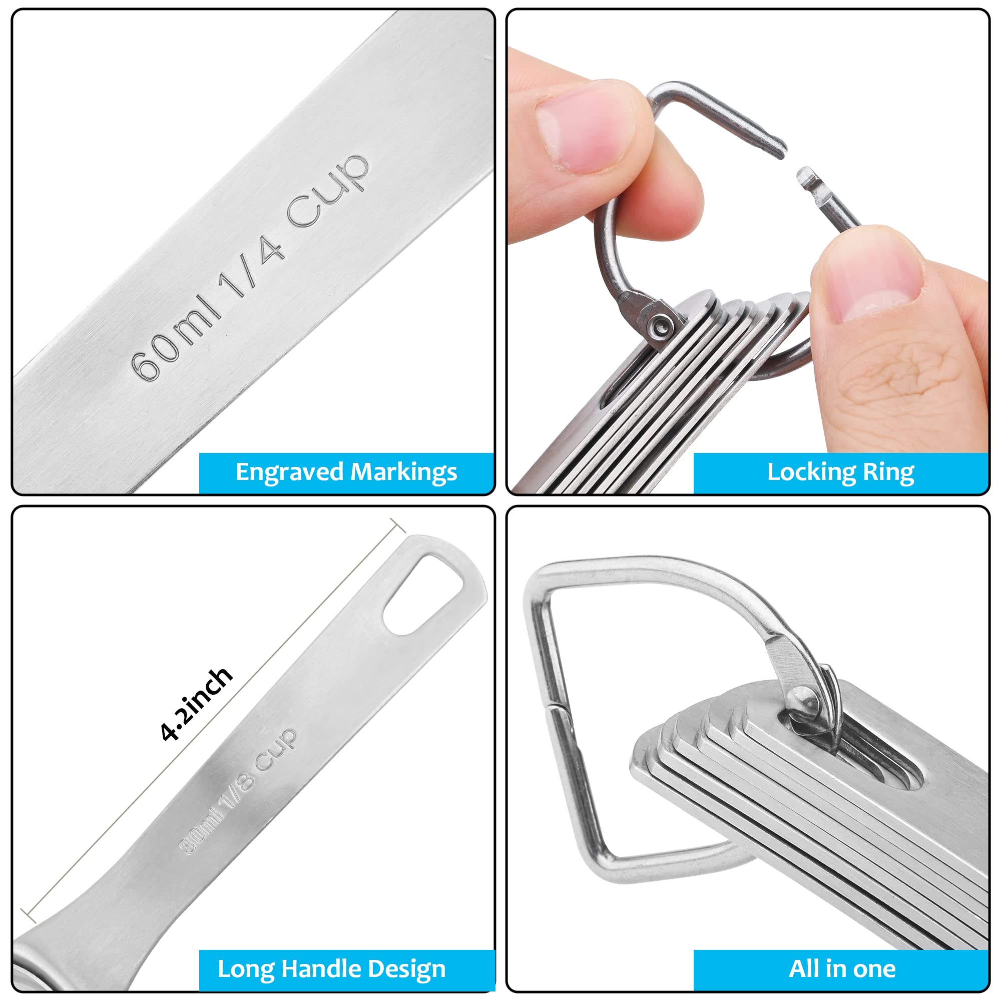 Juego de tazas medidoras, juego de tazas medidoras de acero inoxidable 18/8 para hornear y cocina, taza métrica y de metal estadounidense para ingredientes secos y líquidos 3