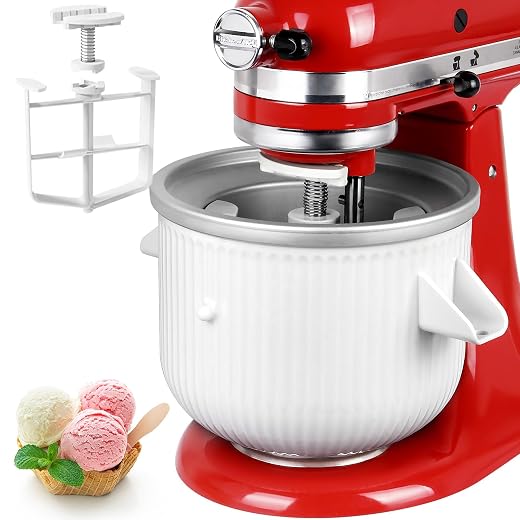 Ice Cream Maker Attachment for Kitchenaid, 2 Quart Frozen Ice Cream Bowl for Stand Mixer 4.5/5/6/7QT, Sorbet Gelato Maker for Homemade Ice, Dessert, Yogurt