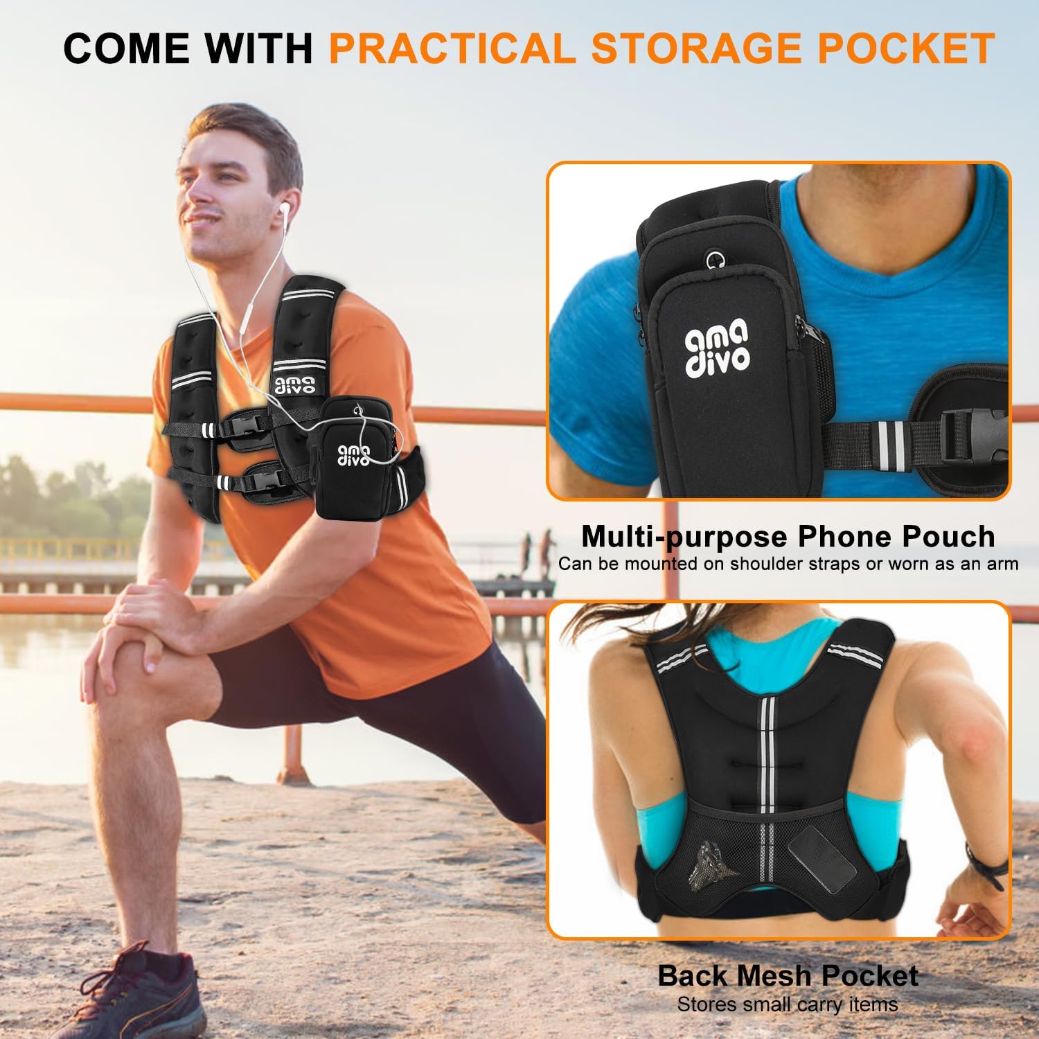 Weighted Vest for Men Women (20lb 16lb 12lb 8lb), Reflective Weighted Vest for Walking, Running, Workout & Fitness, Strength Training, Adjustable Buckles with Detachable Bag