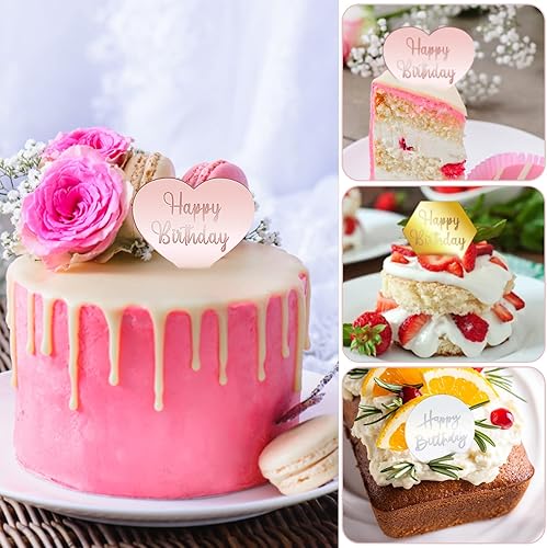 Miniatura 5 de 30 piezas de decoración para cupcakes de disco acrílico con espejo, hexagonal dorado, rosa redonda plateada y corazón dorado, decoración para tartas