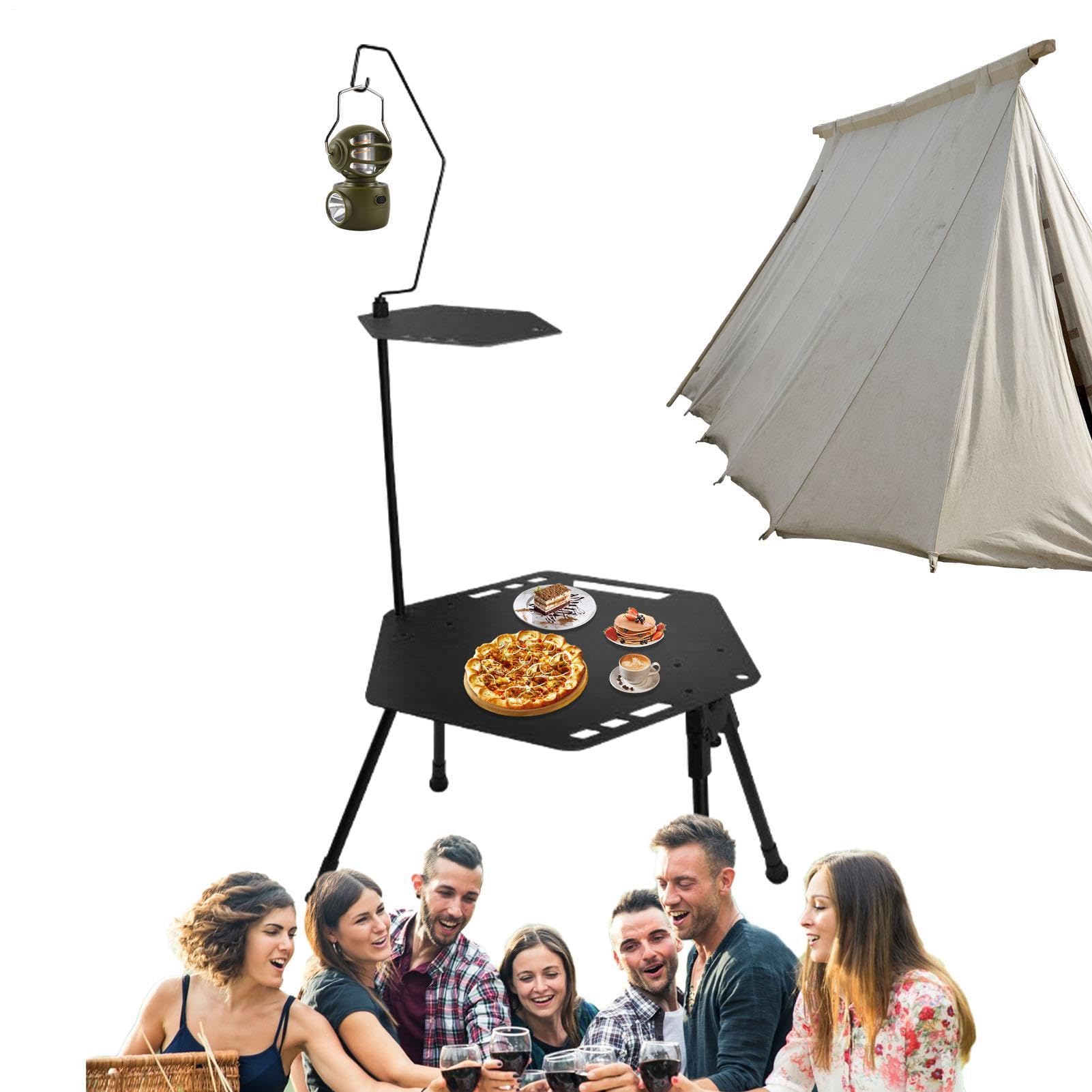 Tavolo da picnic pieghevole, tavolo da campeggio in lega di alluminio | tavolo portatile per esterni con portalampada per barbecue e pesca in viaggio, realizzato in robusta lega di alluminio per un