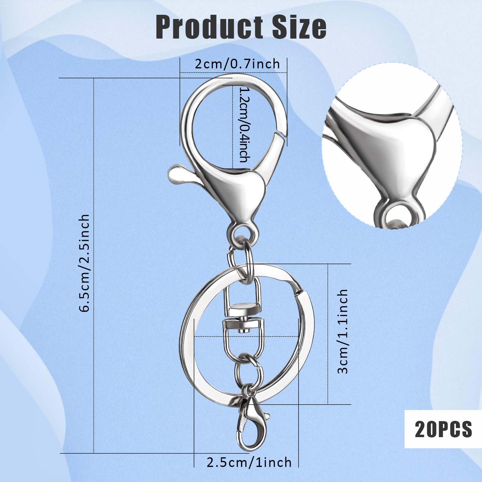 40 Stück Schlüsselanhänger Ringe Set, mit 20 Stück Schlüsselring mit Kette 20 Stück Schlüsselanhänger Karabiner Basteln Rchlüsselringe Ring, für DIY Handgemachtes Schmuck Schultertaschen Tragetaschen