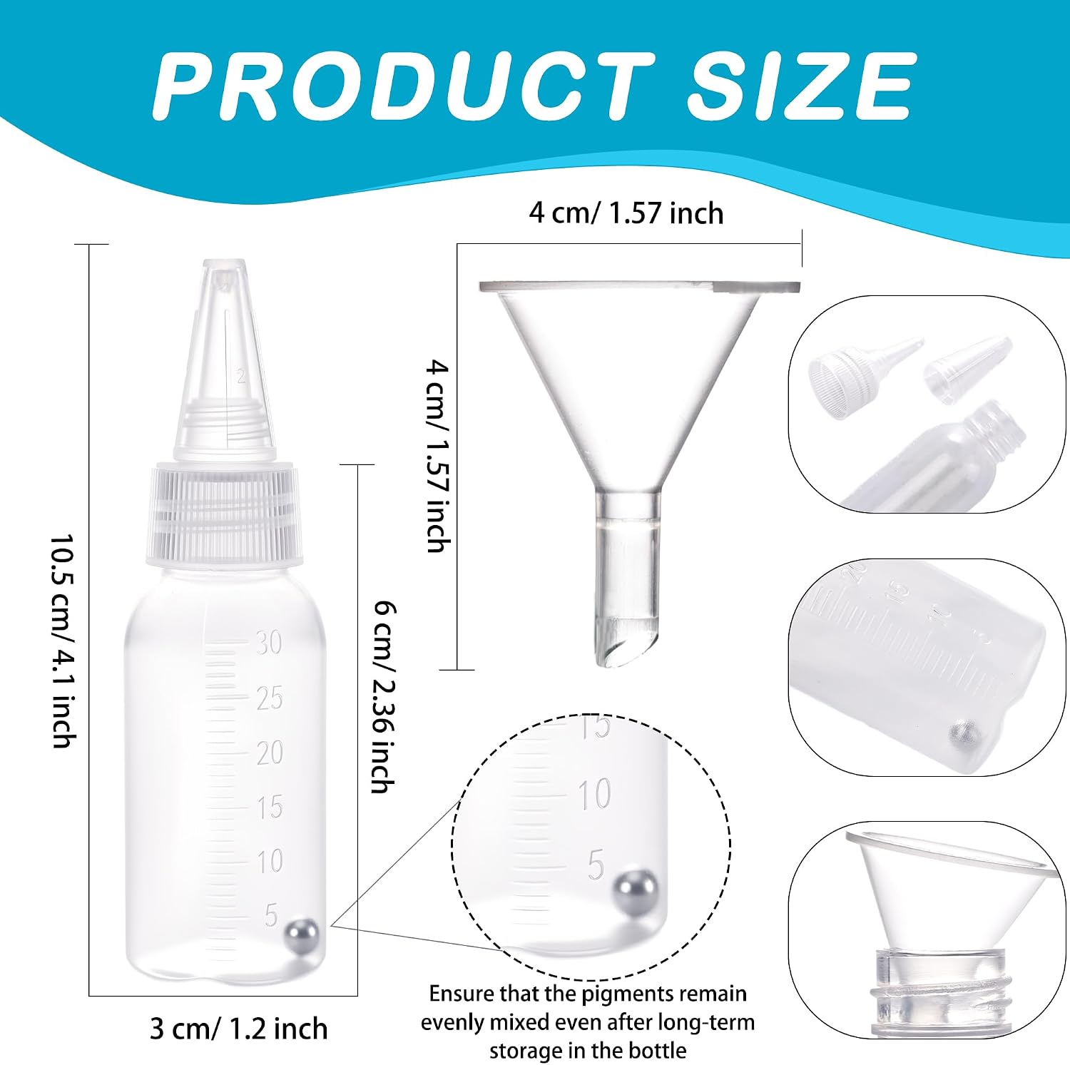 36 Set 30ml Plastic Paint Bottle Bulk with Funnel Empty Airbrush Bottles with Scale and Ball Jar Bottle Mixer Small Resealable Bottles for Home Paints Factory Laboratory Pigment