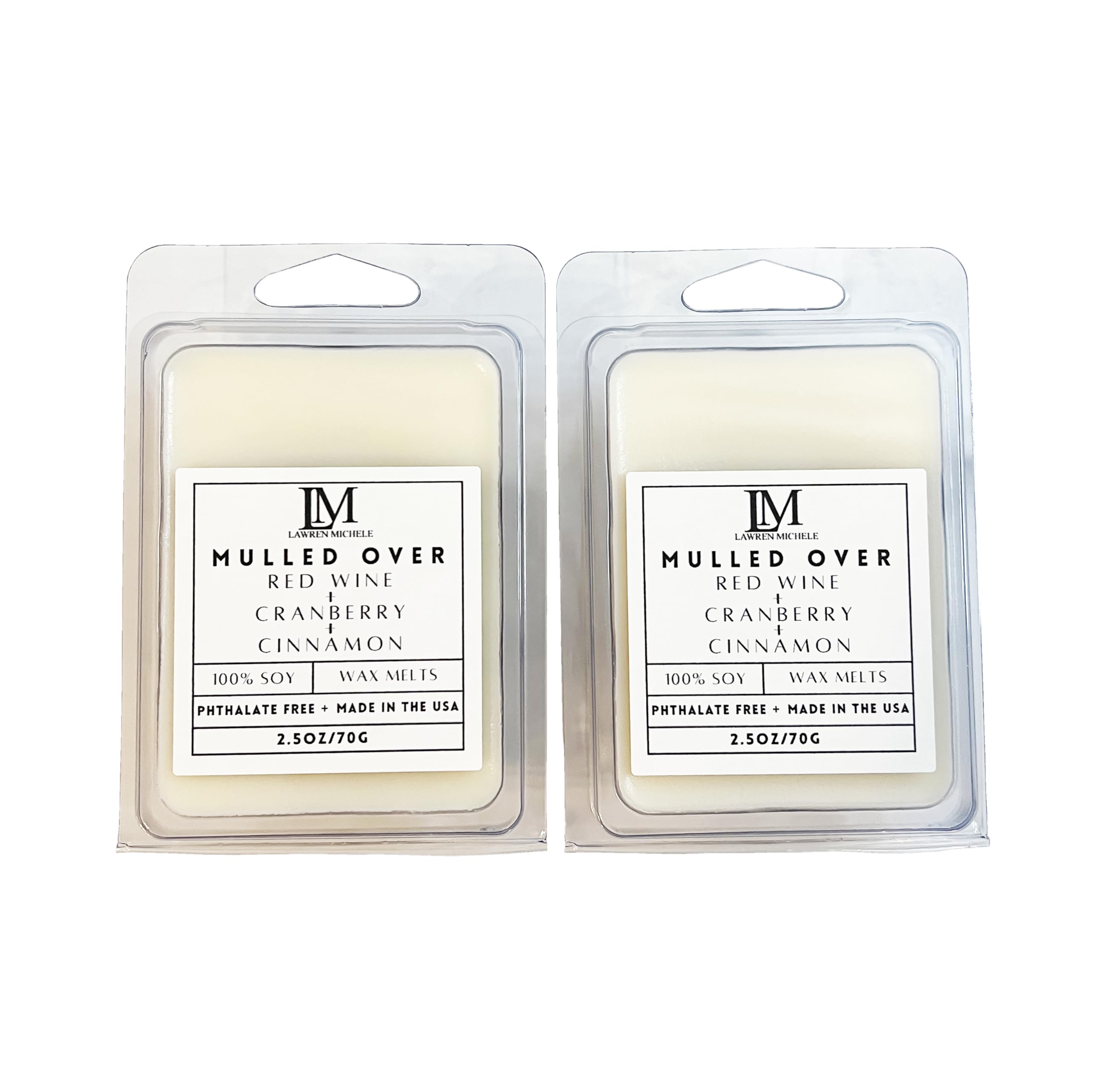 Mulled Over -Mulled Wine Scented Wax Melts -2 Pack- Lightweight Scented Non Toxic Wax Melts- 100% American Grown Plant Based Soy - Red Wine, Cranberry, & Cinnamon