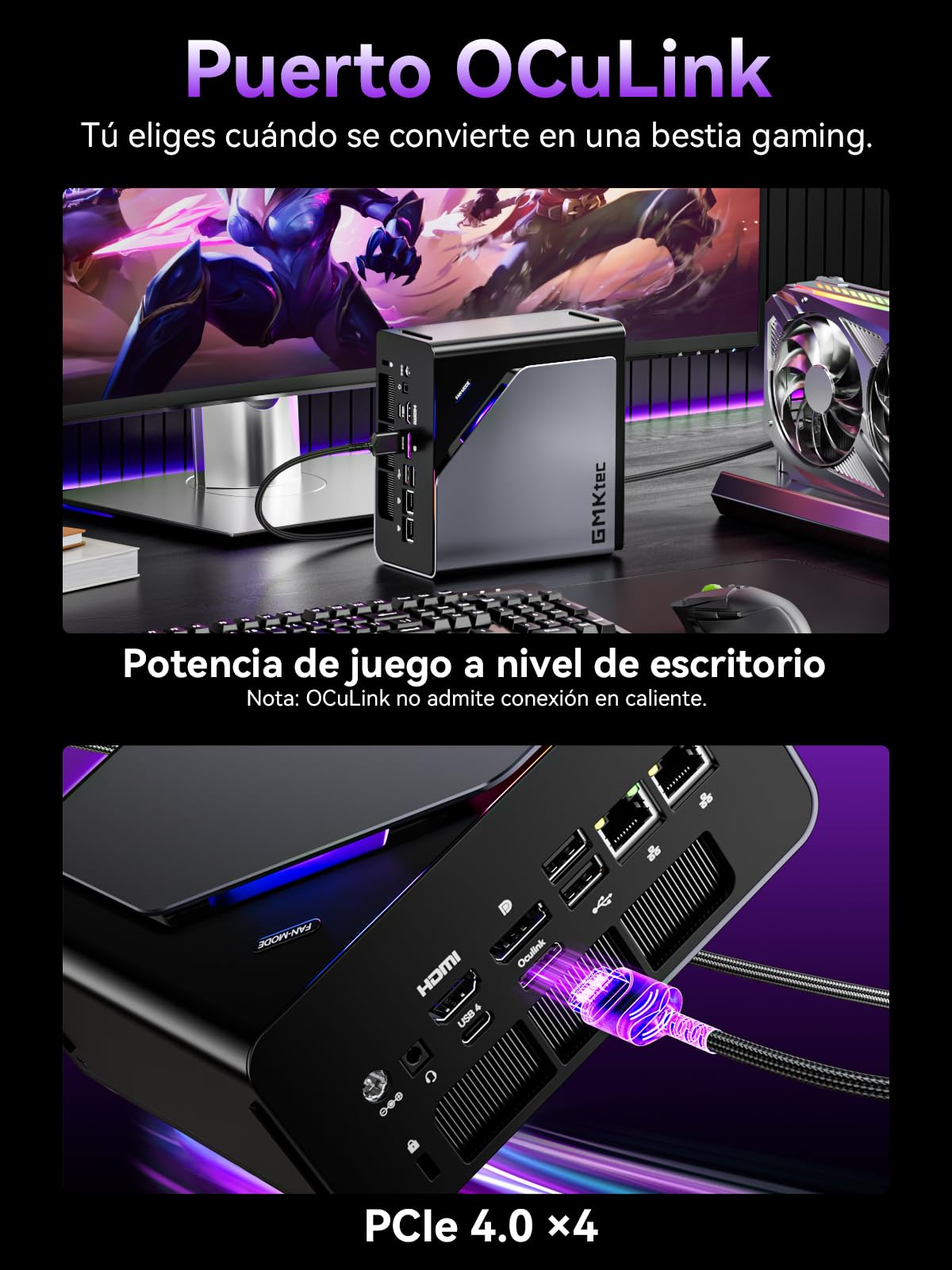 GMKtec Mini PC Gaming Intel Ultra 5 125U, Micro PC 32GB DDR5, SSD de 512GB, Mini Ordenador con USB4.0 | LAN 2.5G | Pantalla cuádruple 4K | OCuLink – para Gaming, Oficina y Negocios, Win11