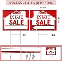 Vista 2 de [Paquete de 5] Señales de venta de bienes – Señales direccionales de doble cara de 16 x 12 pulgadas con flechas y estacas de metal en H – Señales