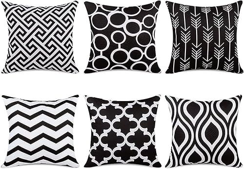 Miniatura 1 de Top Finel - Juego de fundas para cojines de lona de 16 x 16 para sofá, dormitorio, auto, paquete de 6, negro