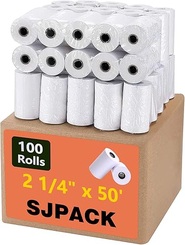 SJPACK Papel térmico para recibos de 2 14 pulgadas x 50 pies, rollo de caja registradora, 100 rollos