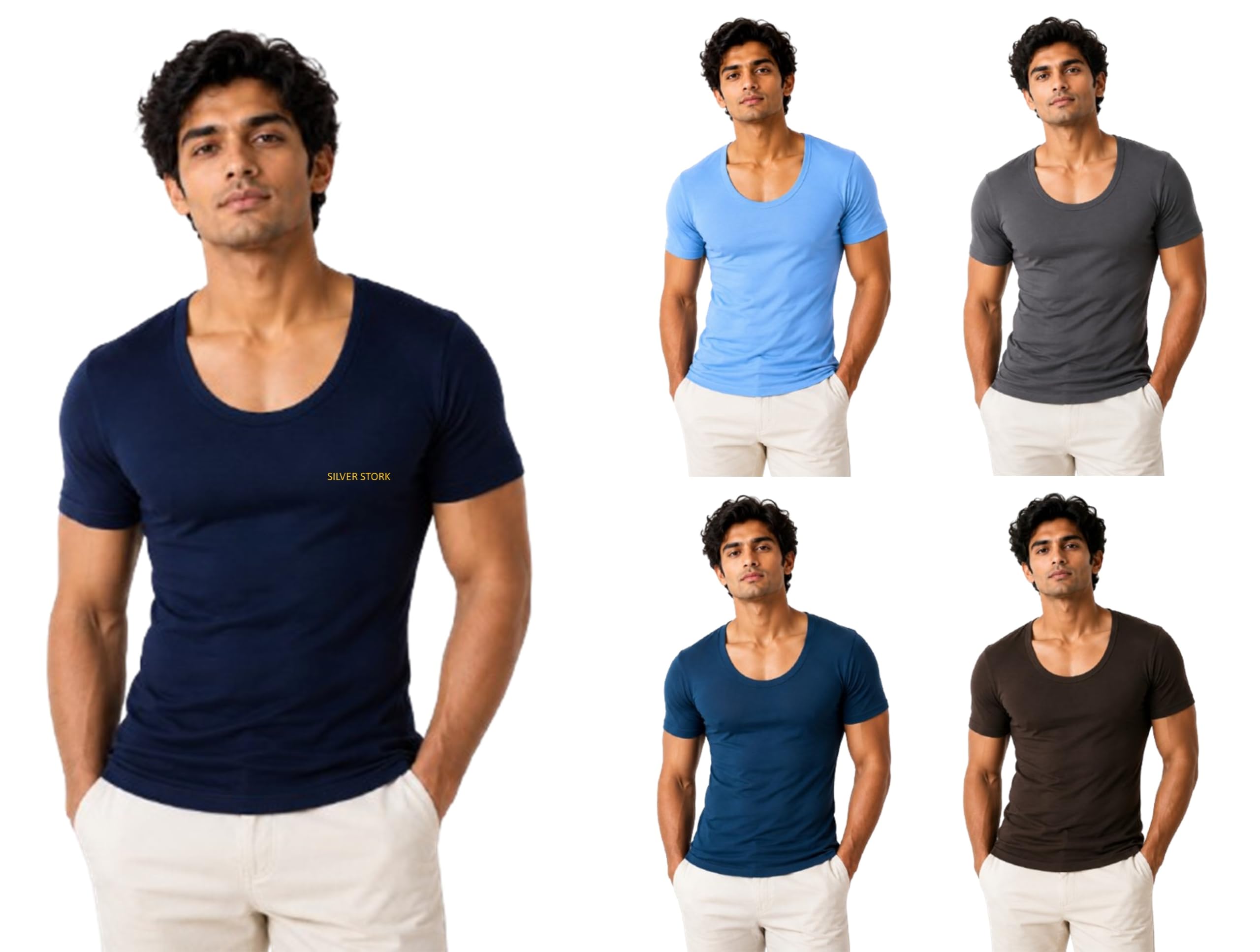 Men's Cotton Colored Round Neck Half Sleeves Vest – Modern Baniyan, Pack of 5 Multicolour (Colours May Vary)-image-31