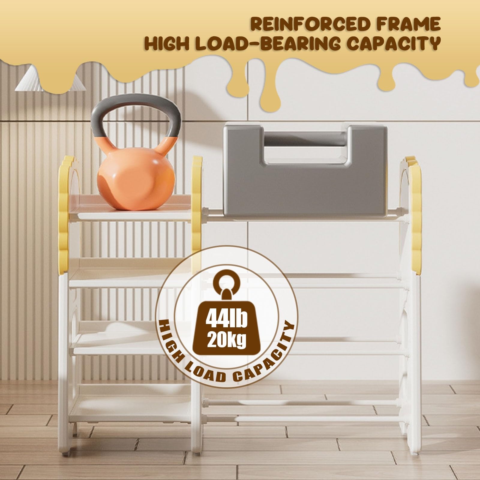Contenitore per Giocattoli con Scaffale Soluzione D'arredo per la Stanza Dei Giochi con 3 Ripiani e 6 Contenitori per Giocattoli Mobile Contenitore per Bambini(Yellow)
