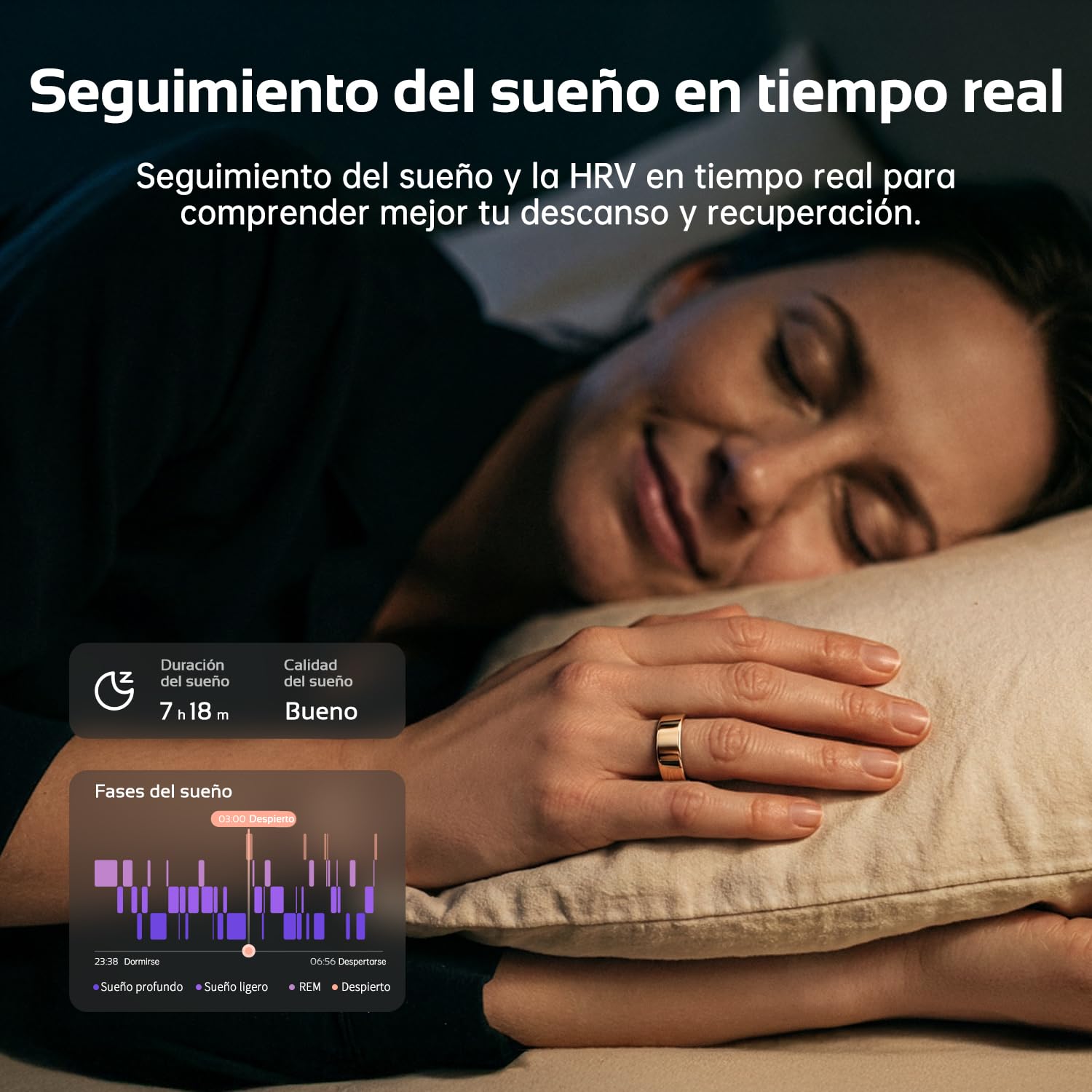 opove O Ring Anillo Inteligente, Smart Ring con Monitorea el sueño, la frecuencia cardíaca y el estrés y Calorías | sin suscripción | 8-12 días de autonomía | Compatible iOS & Android, Oro Rosa-8