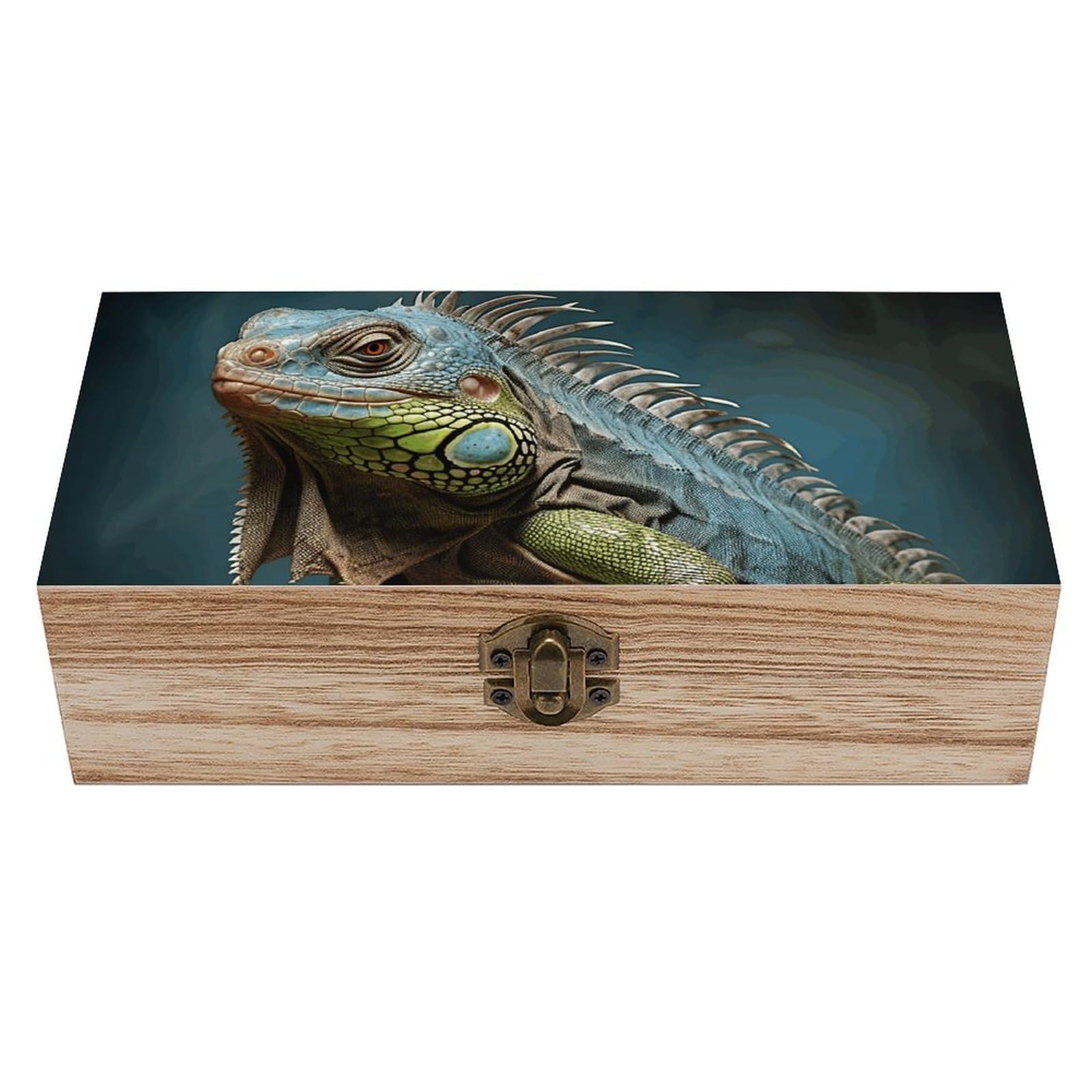 Wooden Storage Box Green Animals on Wood Wood Gift Box with Hinged Lid Vintage Decorative Jewelry Boxes Memory Box for Jewelry Art Hobbies Home Storage Treasure Keepsake Gift 7.9''x3.9''x2.3''