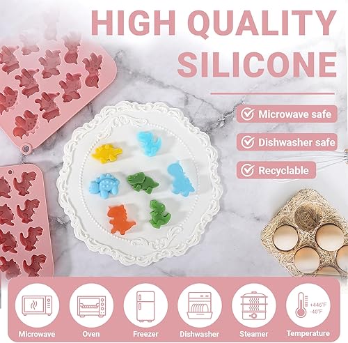 Miniatura 4 de Beasea Moldes de silicona para chocolate, 2 piezas de mini lindos dinosaurios, caramelos, cubitos de hielo, moldes de silicona para hornear moldes