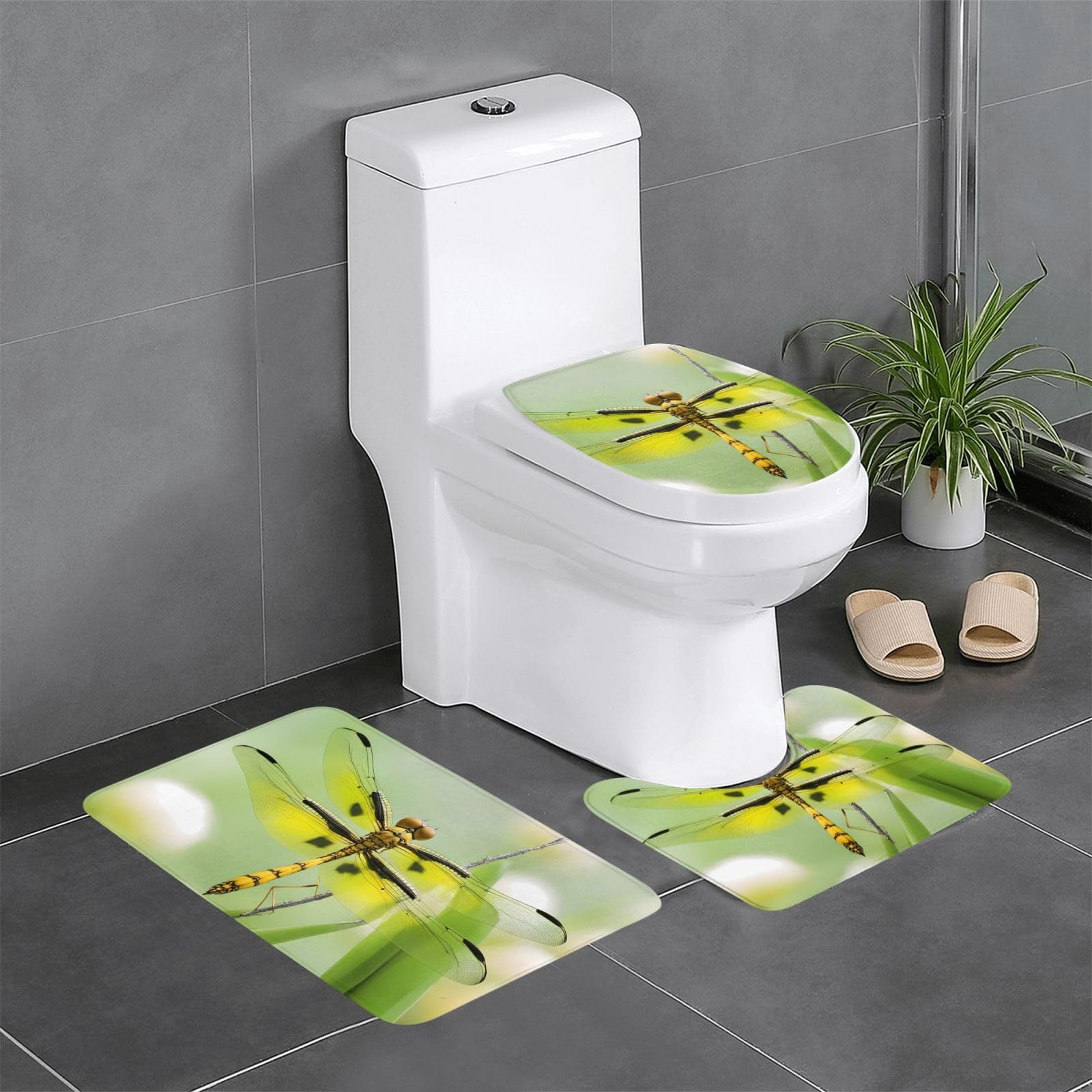 Tapis de bain jaune design libellule : l'élégance ovale et rectangulaire