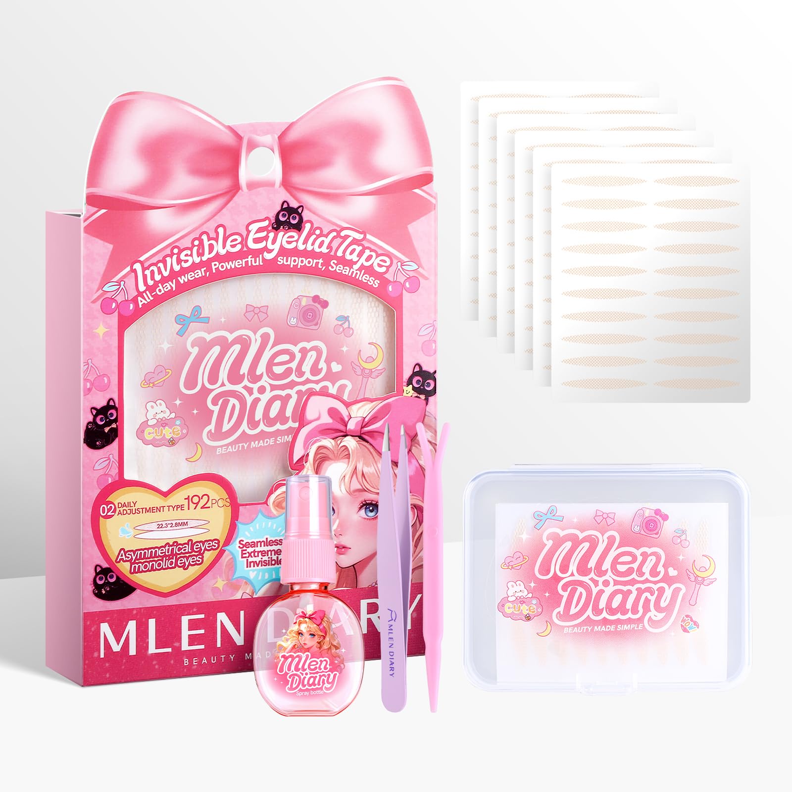 Photo 1 of MLEN DIARY Double Eyelid Tape Invisible Eyelid Lifter Strips for Hooded Eyes Droopy Eyelid Lifter Eye Lid Strips with Tools (192P-22.3 * 2.8mm)