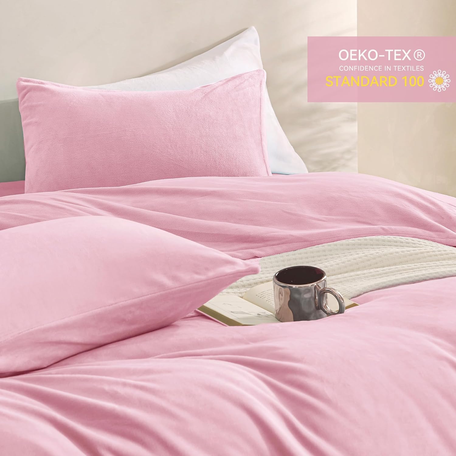 JELLYMONI Baby Pink Velvet Duvet Cover Queen Size - 3 Piece Ultra Soft Plush Bedding Set, Luxury Fluffy Comforter Cover with Zipper Closure & 8 Corner Ties for Bedroom - Image 4