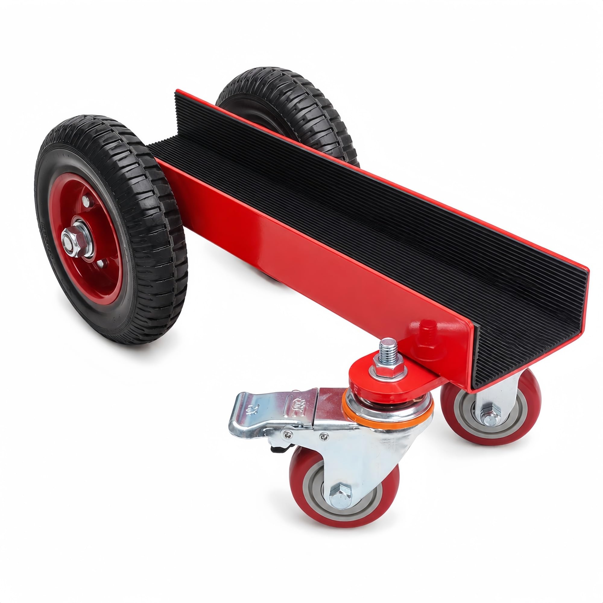 Plattenwagen mit Rollen und Bremsrollen, 2 schwenkbare Bremsrollen und 2 feste Räder for Glas, Türen, Fenster, Stein und Platten | Red