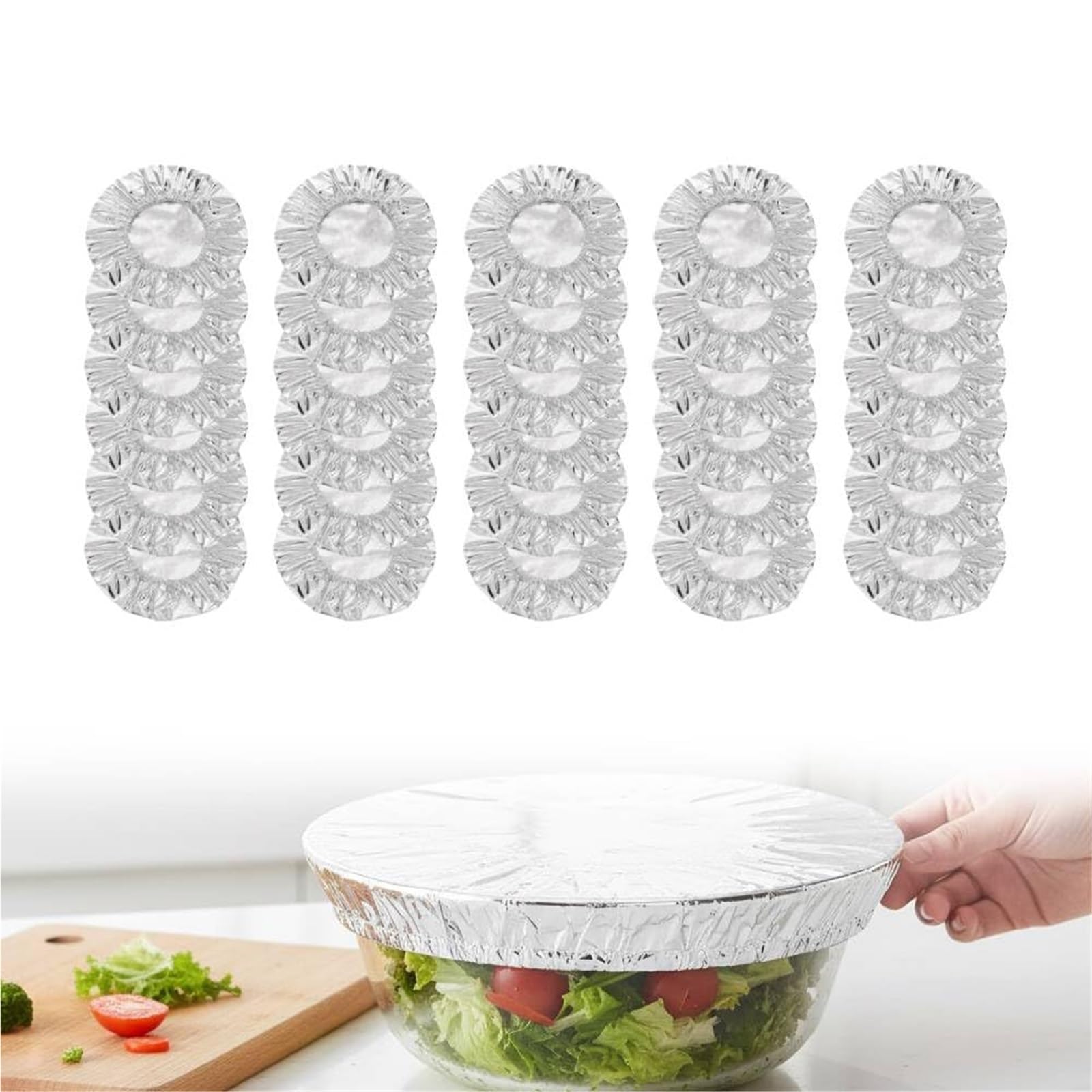 Aluminum Foil Food Covers, Tin Foil Food Insulation Cover, Aluminum Foil Heat Insulating Covers, Reusable Aluminum Foil Heat Shield Lids with Elastic Edges(30pcs)