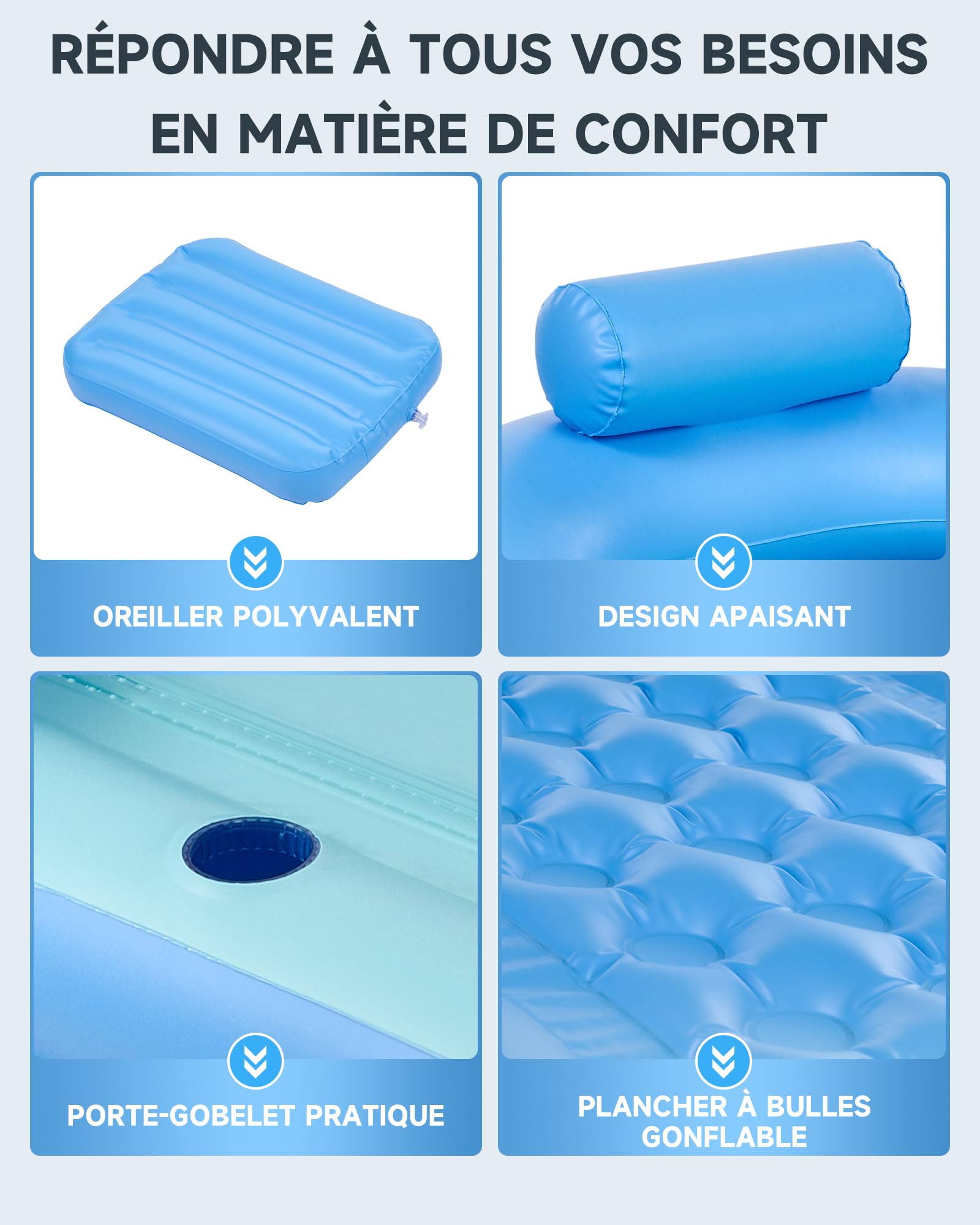 CO-Z Baignoire Gonflable Pliable Portable pour Adultes en PVC, 160x84cm Capacité 220kg, avec Couvercle Détachable Porte-Gobelet Pompe à Pied