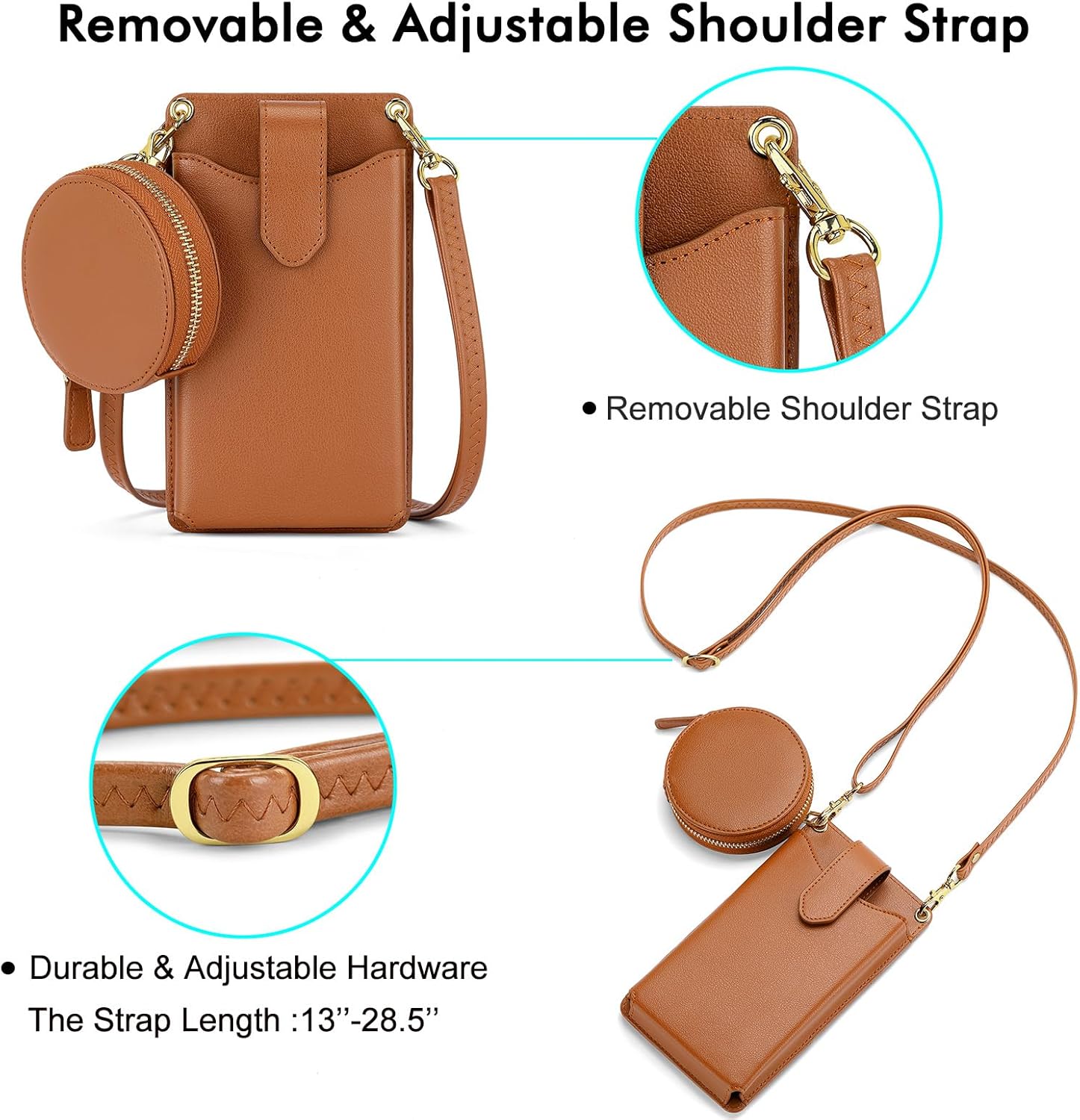 RONSIN Small Crossbody Cell Phone Purse for Women Vegan Leather Crossbody Phone Bag with RFID Card Slots Adjustable Strap