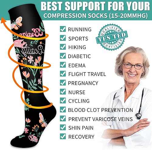 Miniatura 105 de Paquete de 3 pares de calcetines de compresión médica para mejorar la circulación de mujeres y hombres, para correr, hacer deporte y amamantar