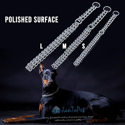 Miniatura 4 de Collar de acero inoxidable con eslabones cubanos para perro, ajustable, a prueba de mordidas, cadena de doble fila, collar de metal plateado para