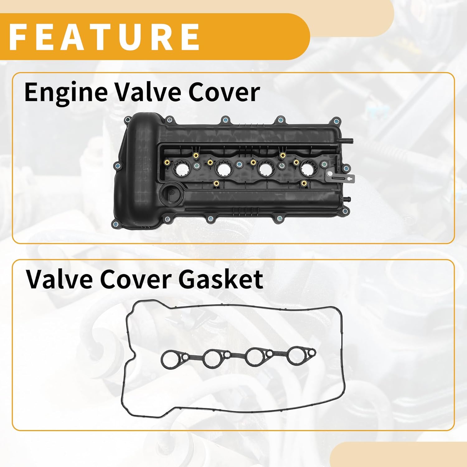 Engine Valve Cover No.224102B000/224102B100 Front Valve Rocker Cover for Kia Soul 2010-2011 Plastic Black with Gasket Spark Plug Tube Seal