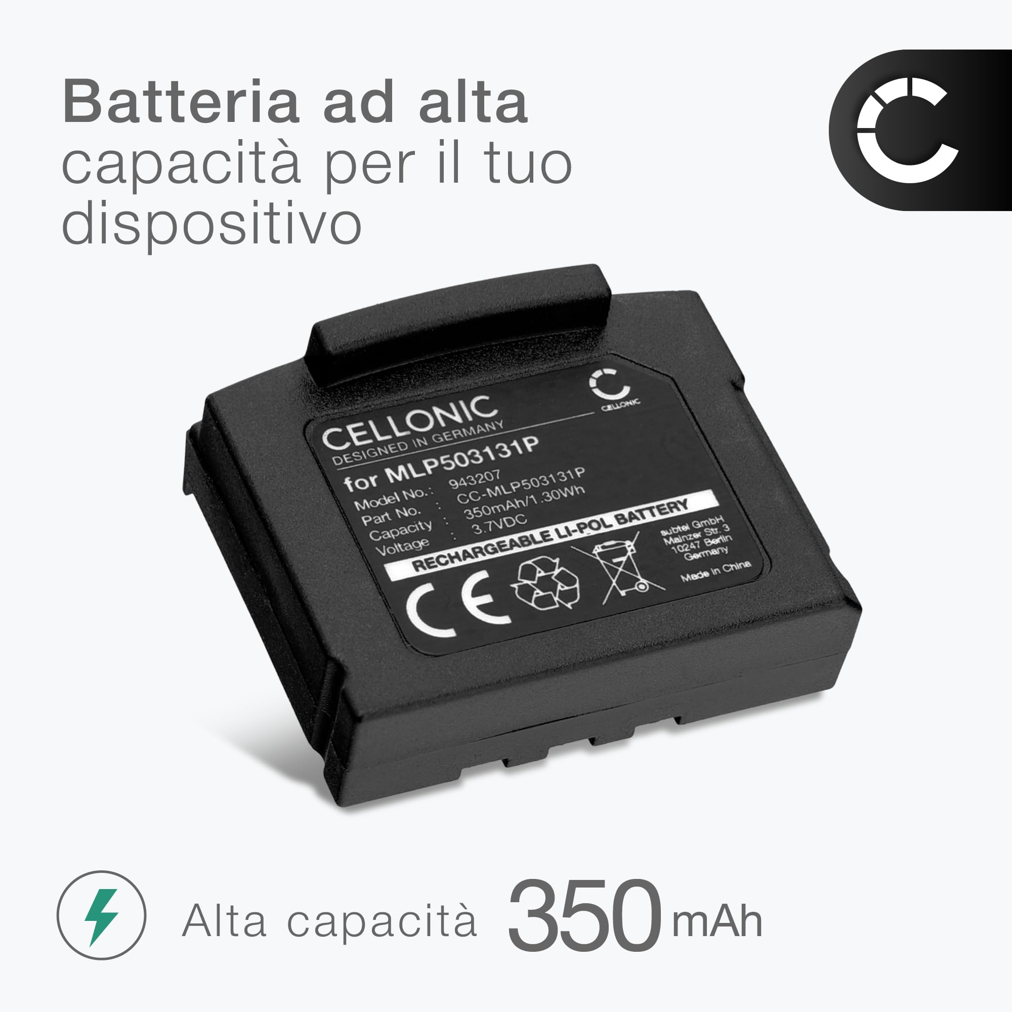 CELLONIC 1x Batteria per Headset/Auricolare/Cuffie Compatibile con Unisar DH900, Compatibile con Sonumaxx 2.4 PR, Compatibile con TechniSat STEREOMAN ISI 2, MLP503131P – (350mAh, 3.7V)