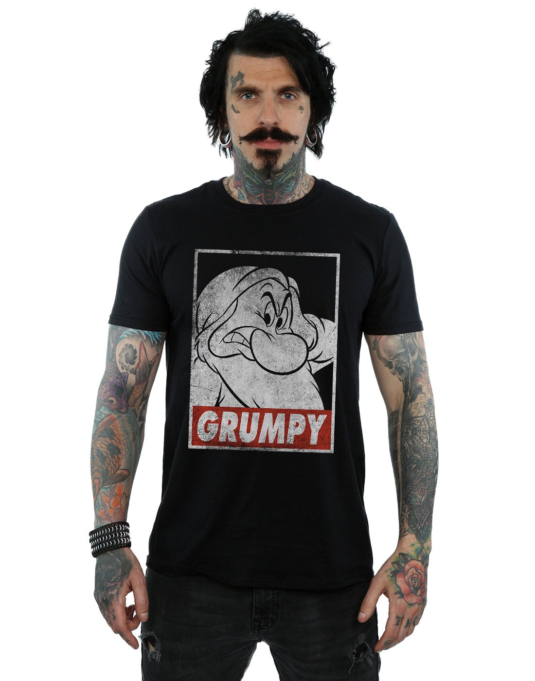 Disney Men's Snow White Grumpy Dwarf Poster T-Shirt Black XX-Large