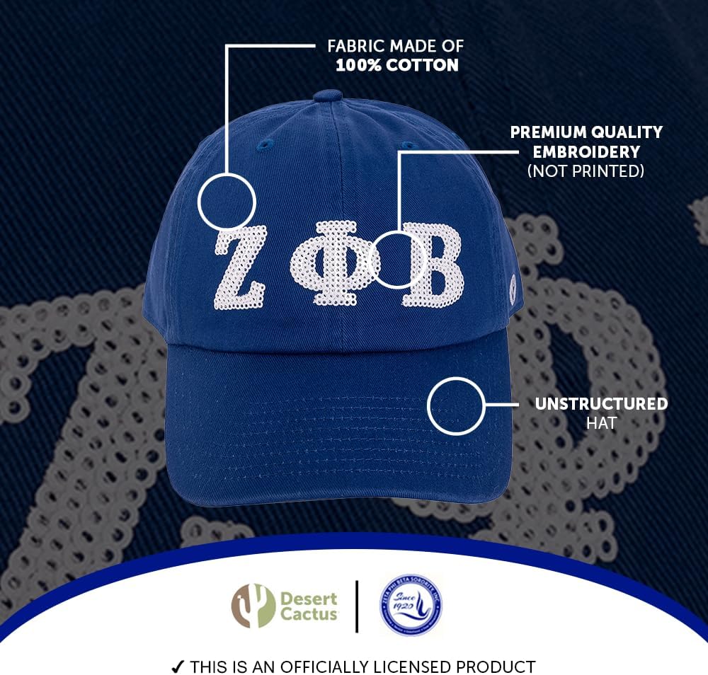 Desert Cactus Zeta Phi Beta Baseball Hat Brimmed Embroidered Cap Adjustable Cloth Strap Adult (Style 2) Blue