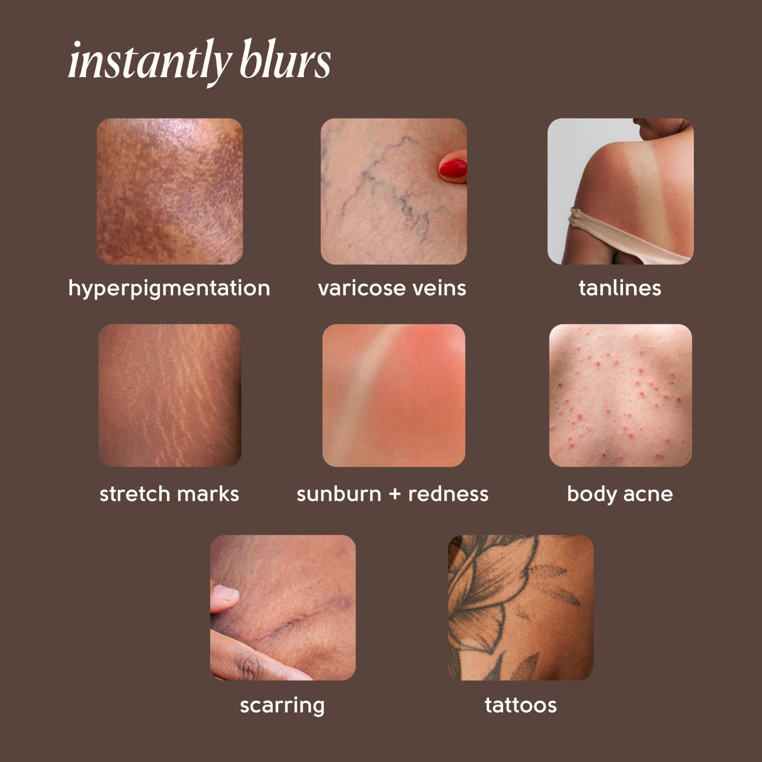 Tinge Tint Body Makeup, hält bis zu 48 Stunden, Creme mit mittlerer Deckkraft mit Aminosäuren, Hyaluronsäure und Lysin, halbmattes Finish, wasser- und übertragungsbeständig, parfümfrei, 100 ml – Deep