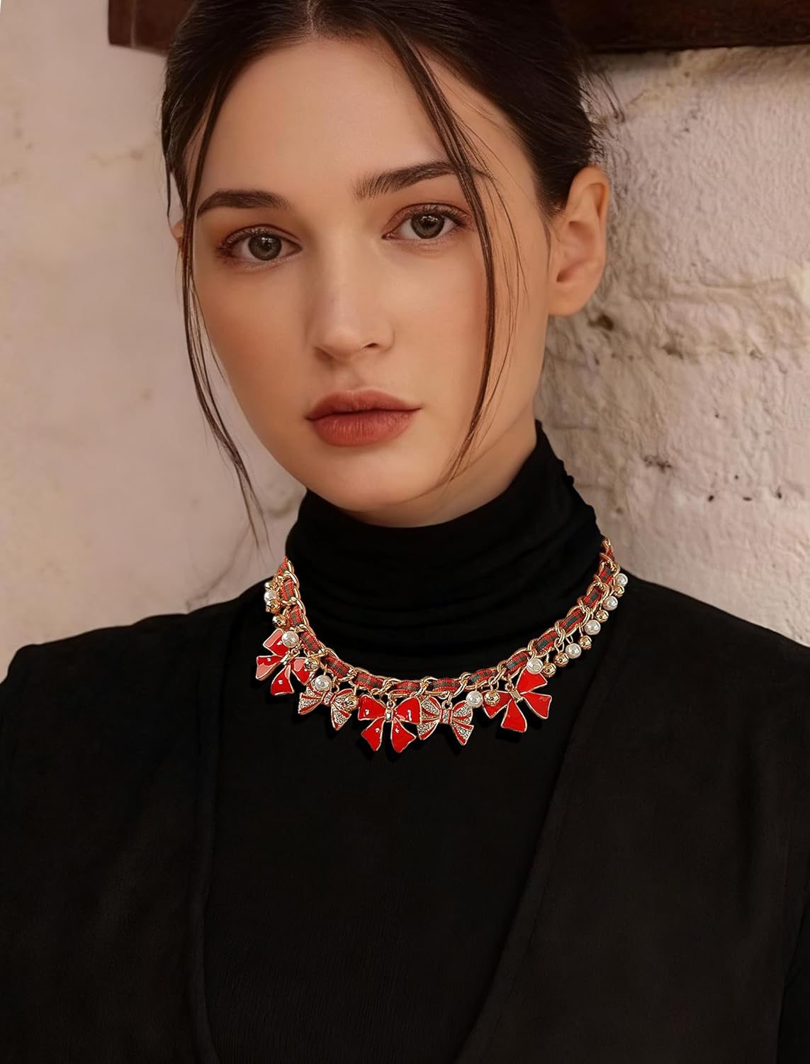 Christmas Necklace Bow Choker Necklace for Women Christmas Jewelry Gold Plated Bow Charm Necklaces Party Collar for Women Festival Gifts - Image 2