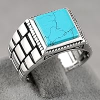 Vista 6 de Sterling Silver Rings for Men - Style Mens Sterling Silver Ring with Onyx or Turquoise Stone, Anillos Para Hombre