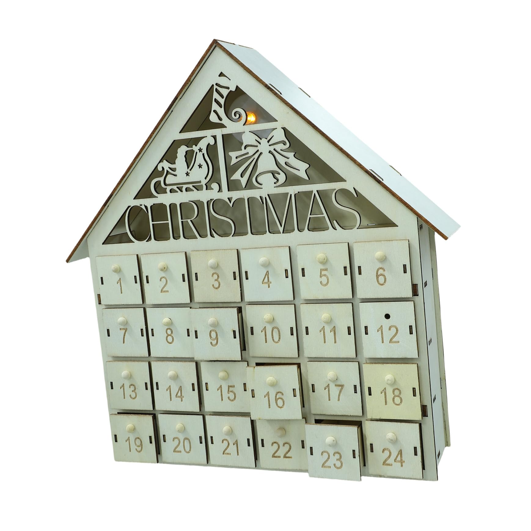 SOLUSTRE Led-adventskalender aus Holz mit Beleuchteter Countdown-kalender bis Weihnachten Wiederverwendbarer Weihnachtskalender mit Hölzernem Weihnachtshäuschen für Familie und Dekoration