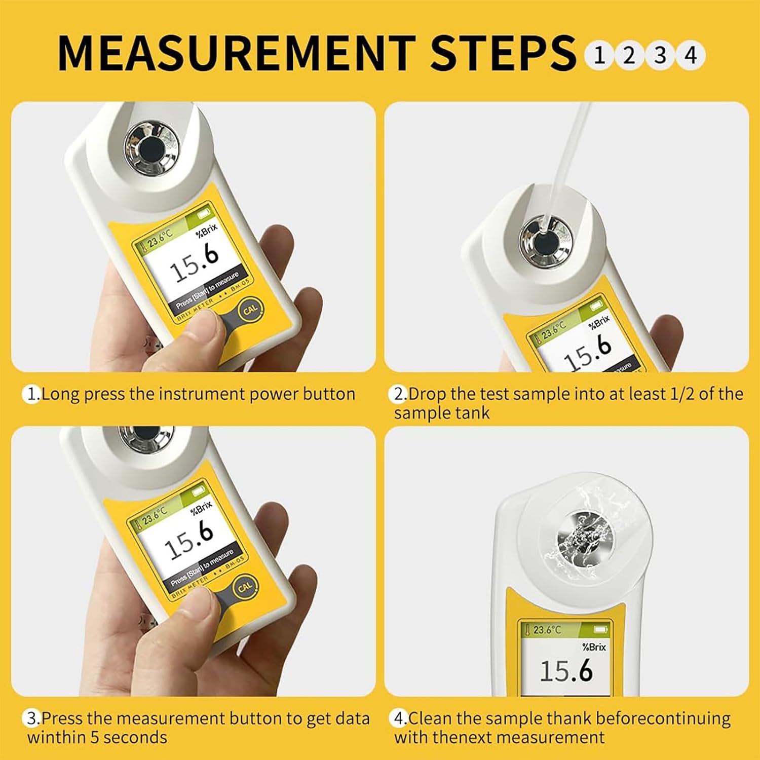 ERICAT Digital Brix Refractometer Brix Meter, Sugar Solution Content Test Tool with Range 0-55%，±0.1% Precision, Precise Measurement,Anti-Glare Interference & Waterproof Dustproof, for Food/Fruit
