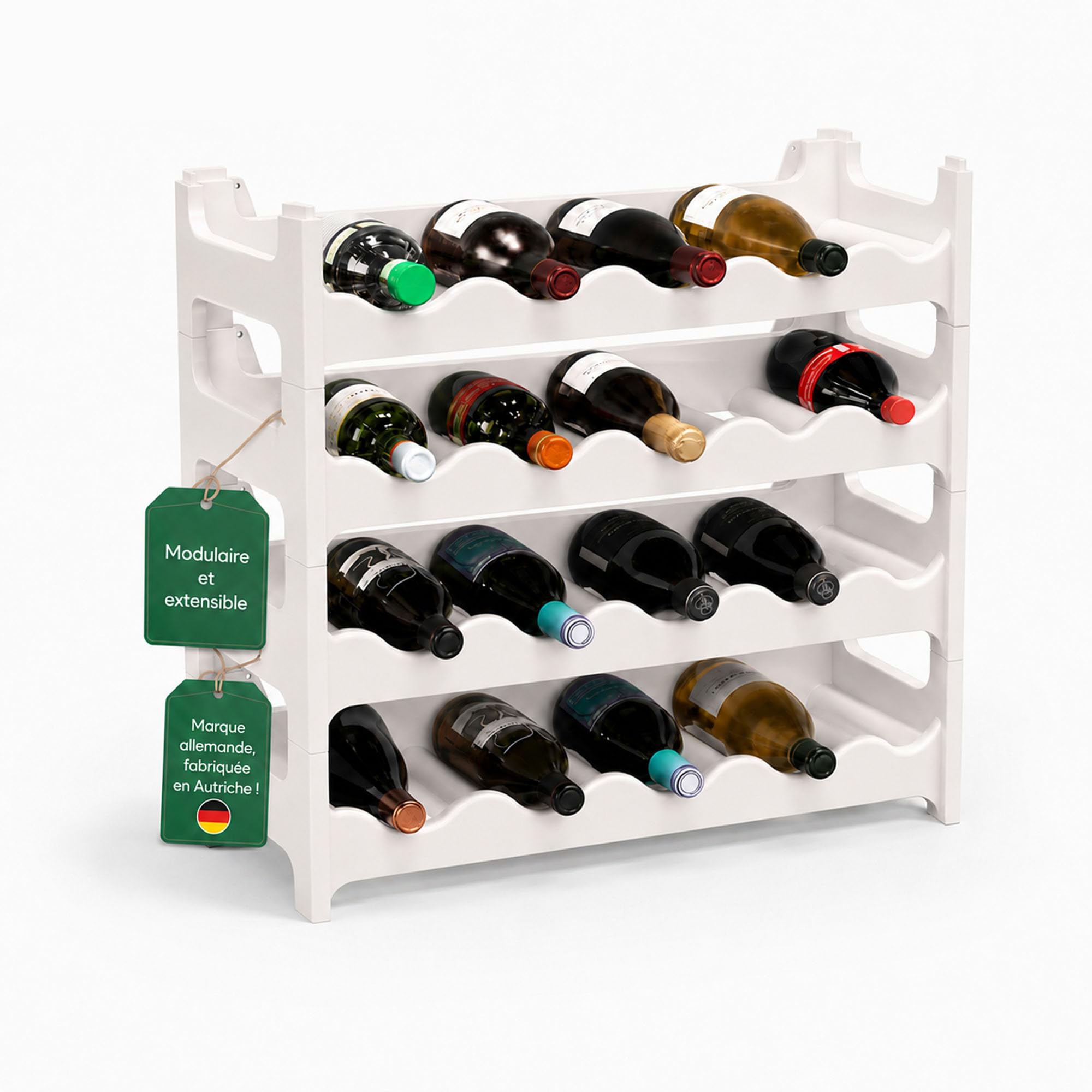 ARTECSIS Casier à Bouteilles, Étagère à Vin pour 24 Bouteilles, Range Bouteille Plastique Blanc, Hauteur de 54 cm