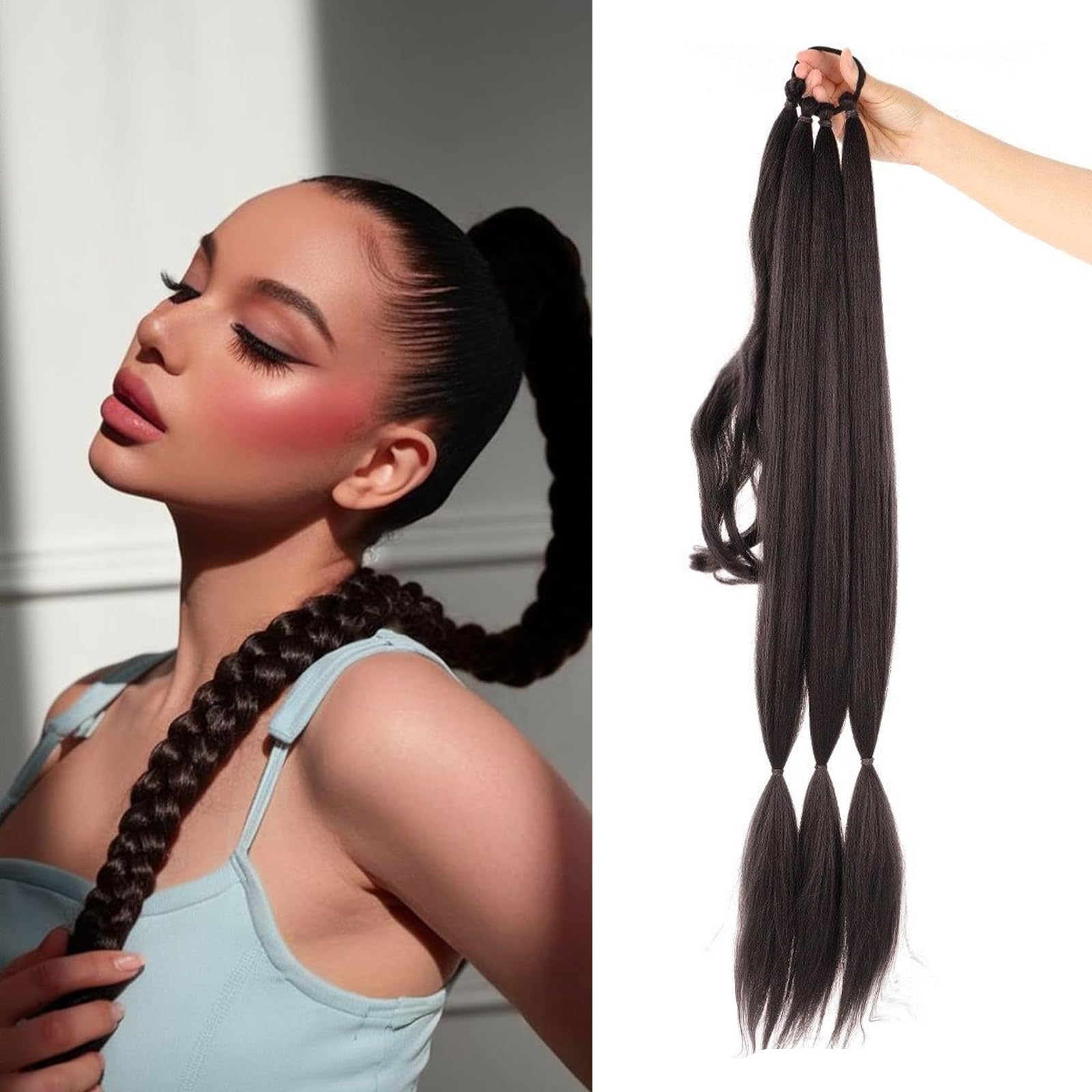 Photo 1 of 2 Packs Long Ponytail Extension 24inch Hair Ponytail Extension Chocolate Brown Pony Tails Hair Extensions Straight Sleek Wrap Around Braid Hair (4#, 24inch (Pack of 2))