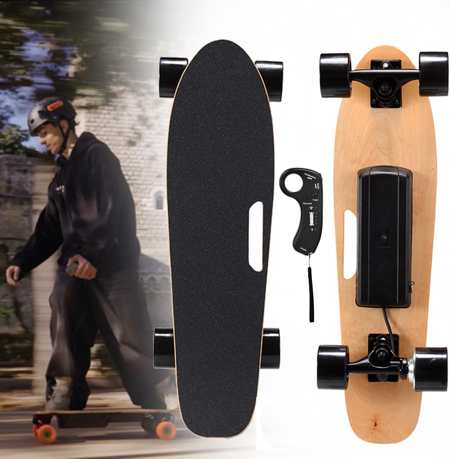 Electric Skateboard for Adults with Remote - 14mph Top Speed, 8 Miles Range, 350W Hub-Motor, 4-Speeds - Beginner-Friendly Skateboard with 7 Ply Maple Deck