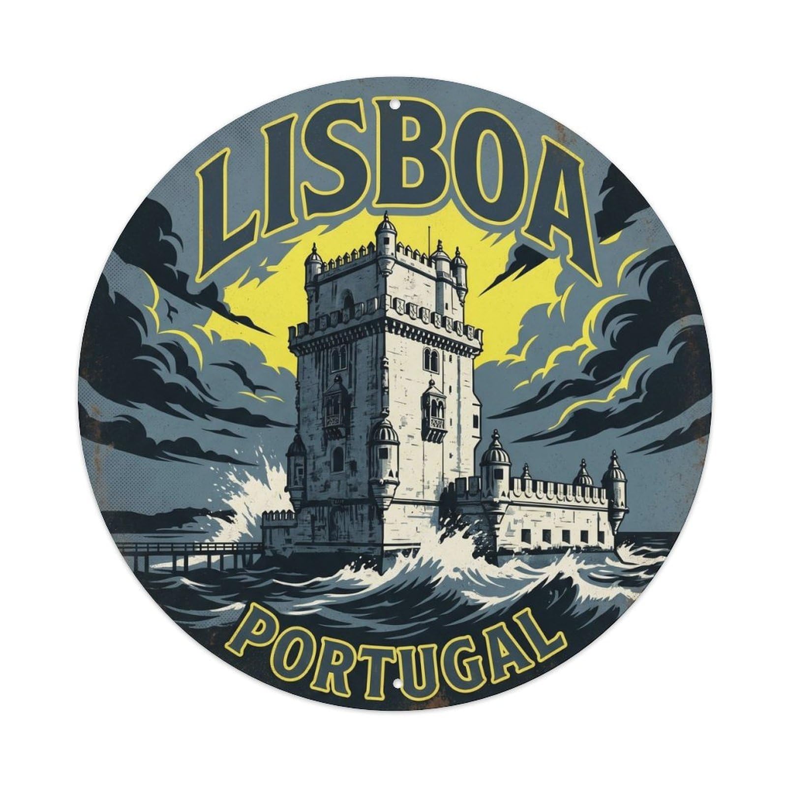 Olhnbad Style Portugal Lisboa Belemtower Storm Portuguese Heritage Metal Tin Sign