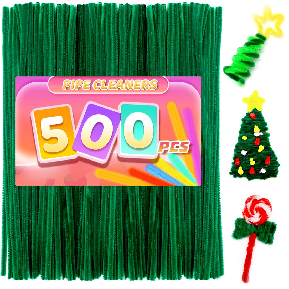 Praisebank 500pcs Christmas Green Pipe Cleaners for Crafts
