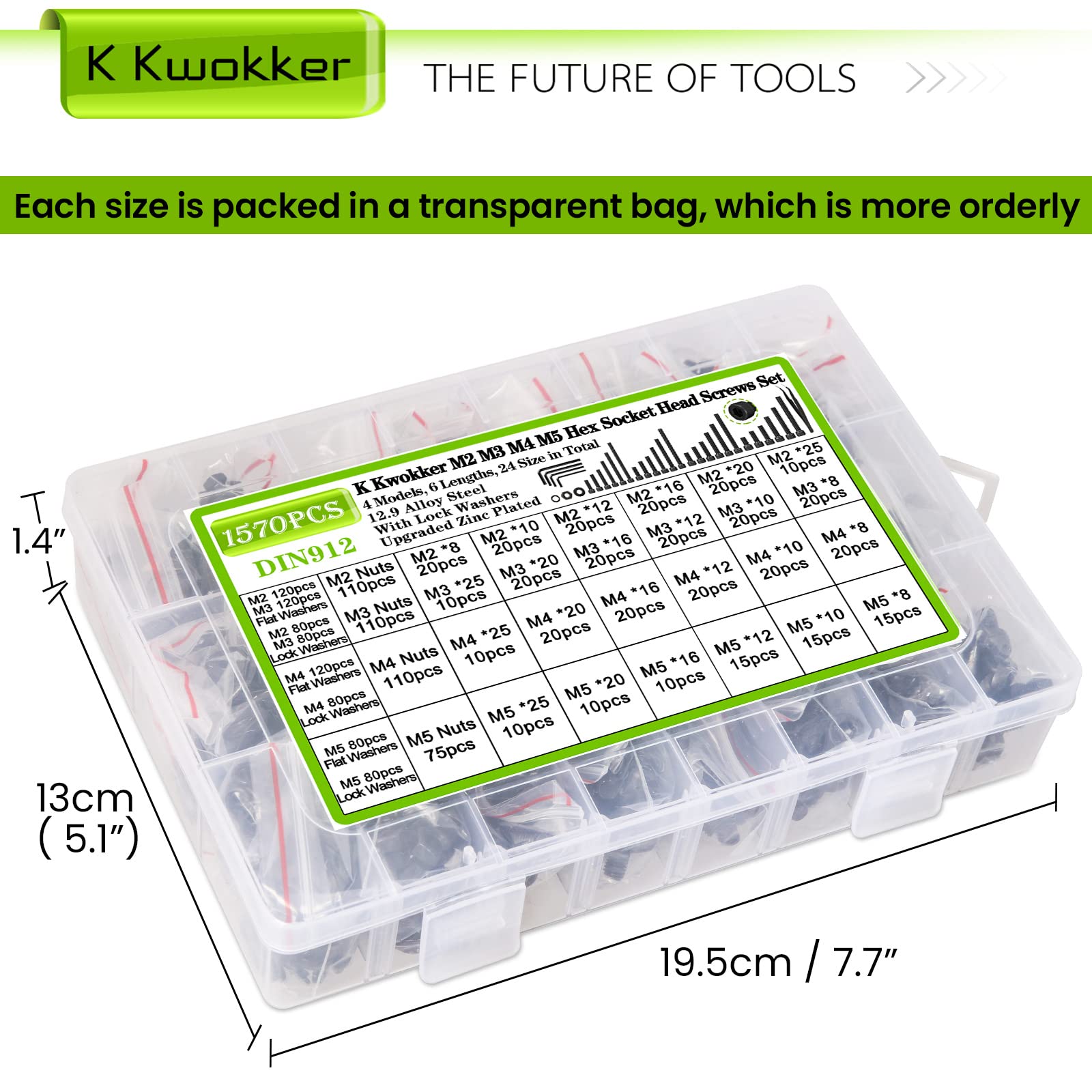 K Kwokker 1575PCS Hex Bolt Set, M3 Nuts and Bolts, M2 M3 M4 M5 Black Nuts and Bolts Set - Image 2
