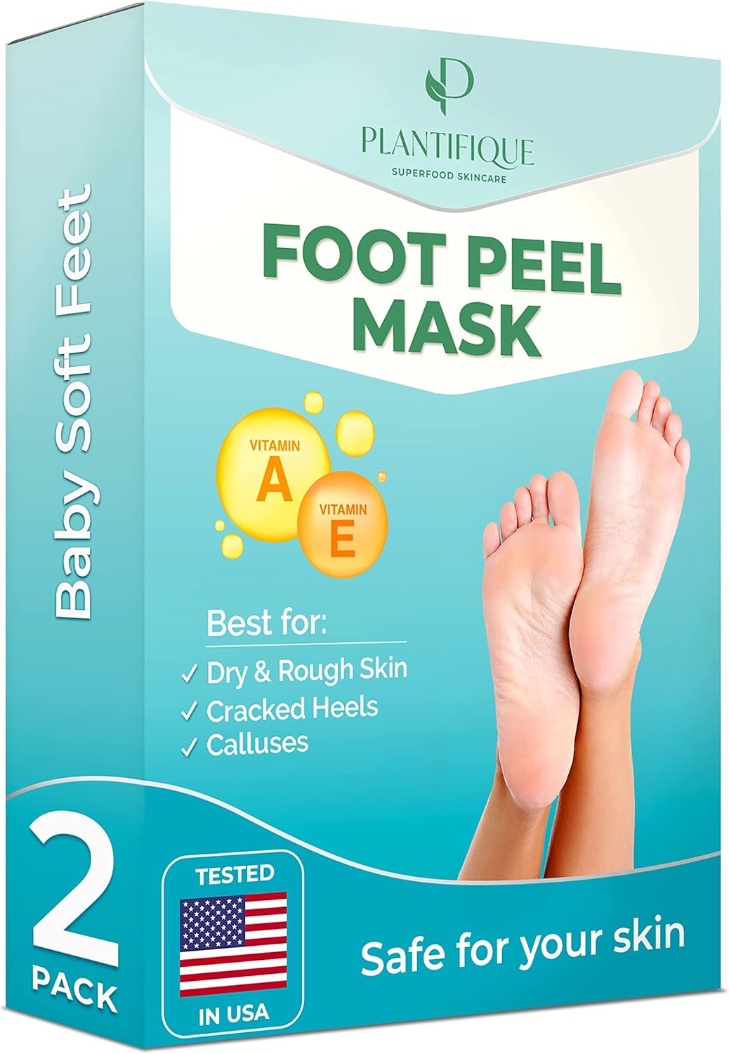 Foot Peel Mask with Vitamins by Plantifique 2 Pack Foot Mask