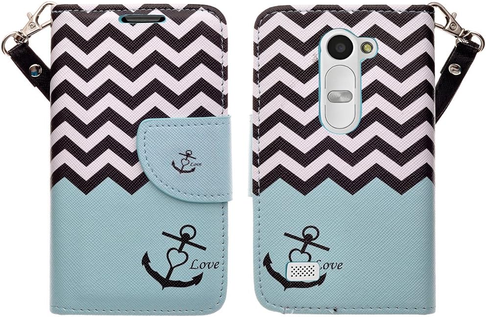 Galaxy Wireless Compatible for LG Leon LTE/Power L22C / Destiny L21G, Deluxe Pu Leather Folio Wallet Flip Cover with Kickstand (Teal Anchor)