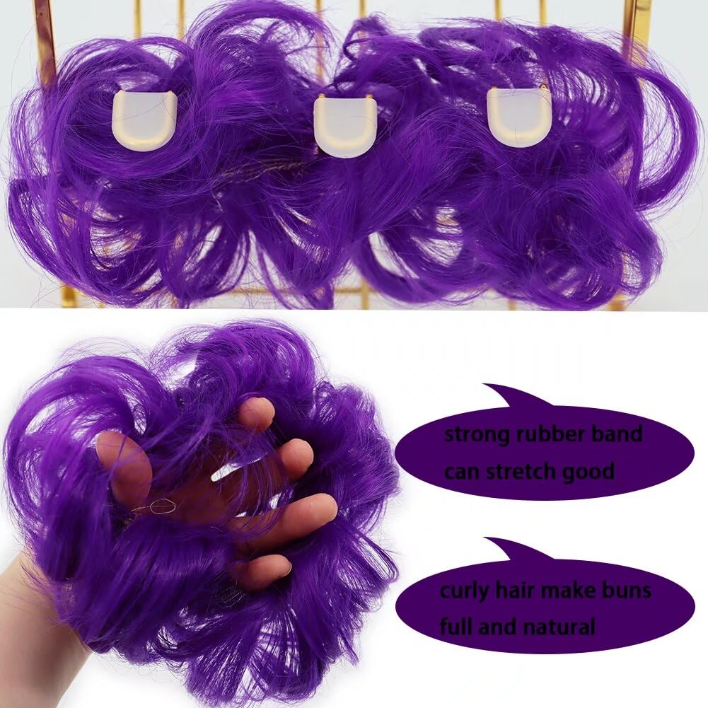 LaLuLoLi Purple Synthetic Hair Bun Extensions Messy Hairpiece Scrunchies Heat Resistent Resistent Fiber Hair Buns Donut Updo Ponytail for Women (2410# Purple Under Sunshine/Blue when Indoor) 2pcs/pack - Image 3