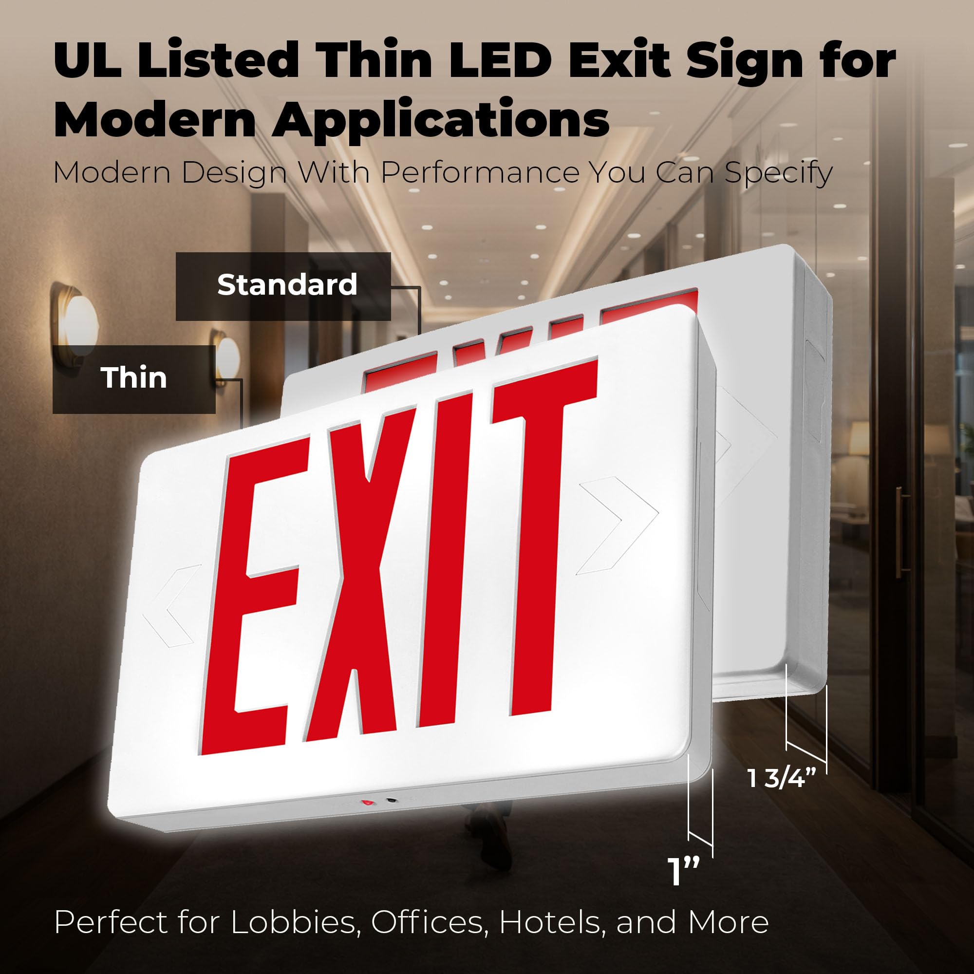 LFI Lights – Luz de emergencia con cable ultra delgada con señal de salida LED – batería de respaldo roja – certificación UL – LEDTR