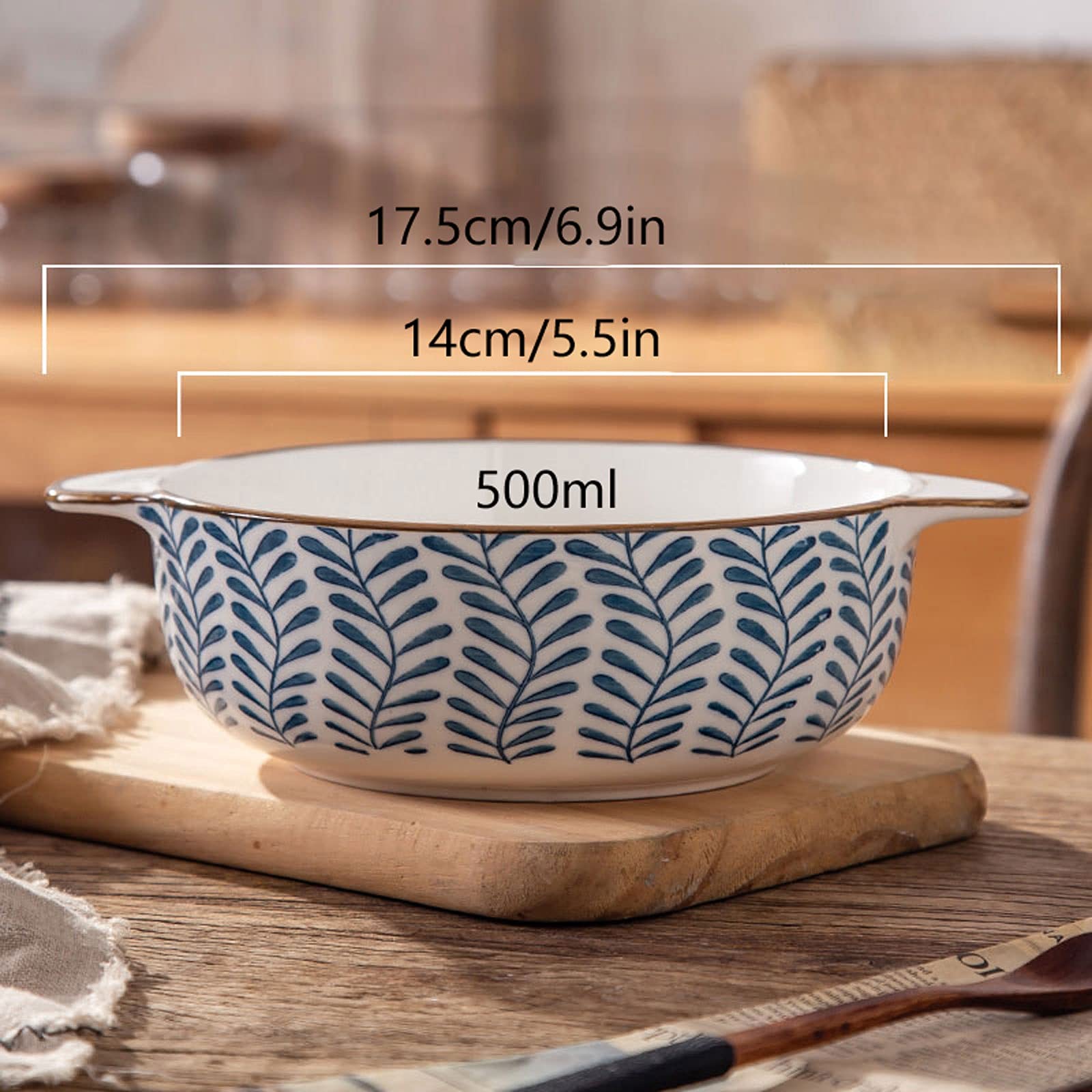 Miski do kuchni Ceramiczna salaterka 2-częściowy zestaw 17 uncji może zachodzić na uszy z wykwintnym designem Porcelanowy zestaw misek kuchennych z makaronem żaroodpornym Ceramika na przekąskę, deser