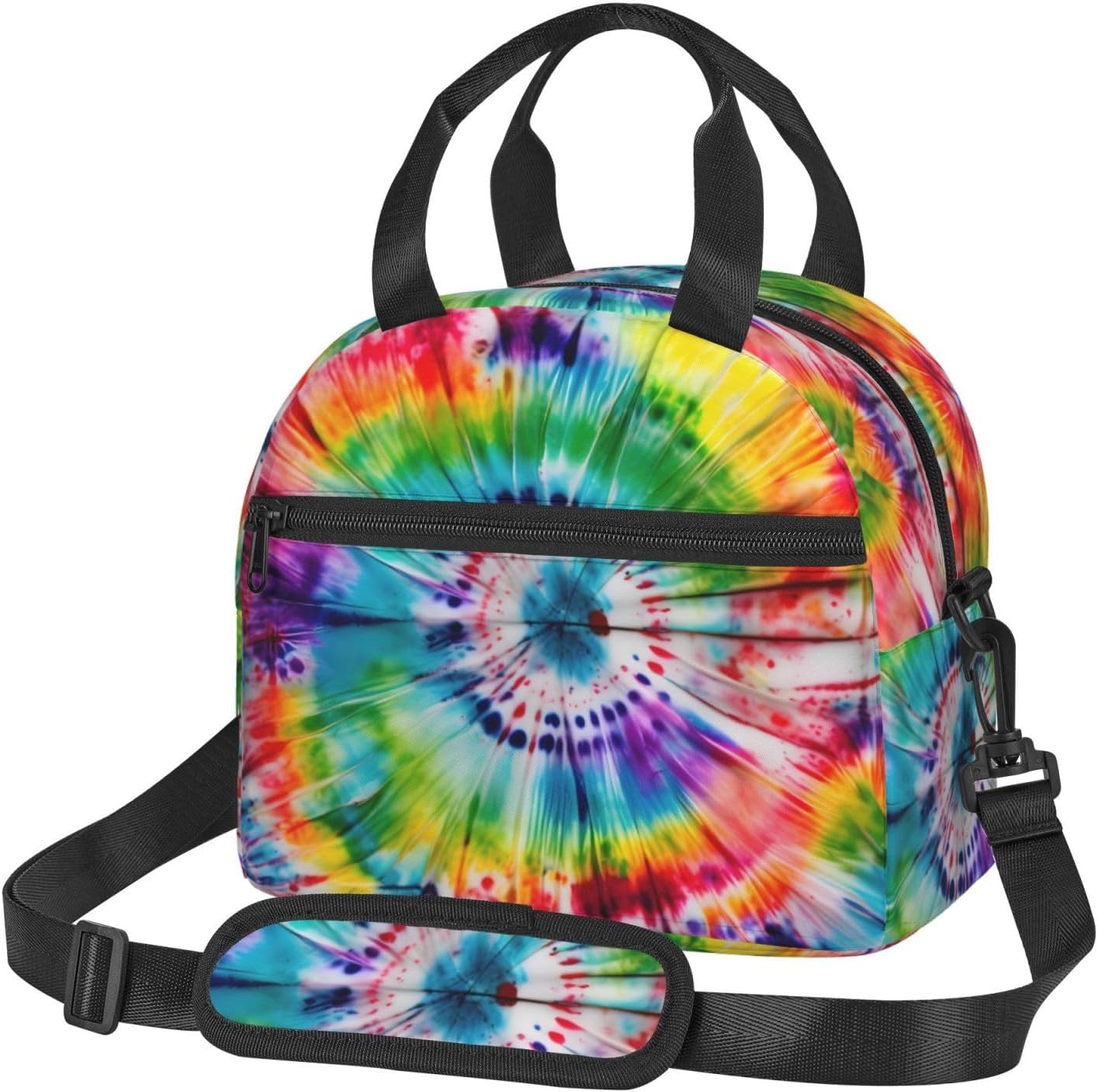 Tie Dye Hippies Print Lunch Bags For Women,Leakproof Insulated Lunch Box, Adjustable Shoulder Strap For Work Picnic