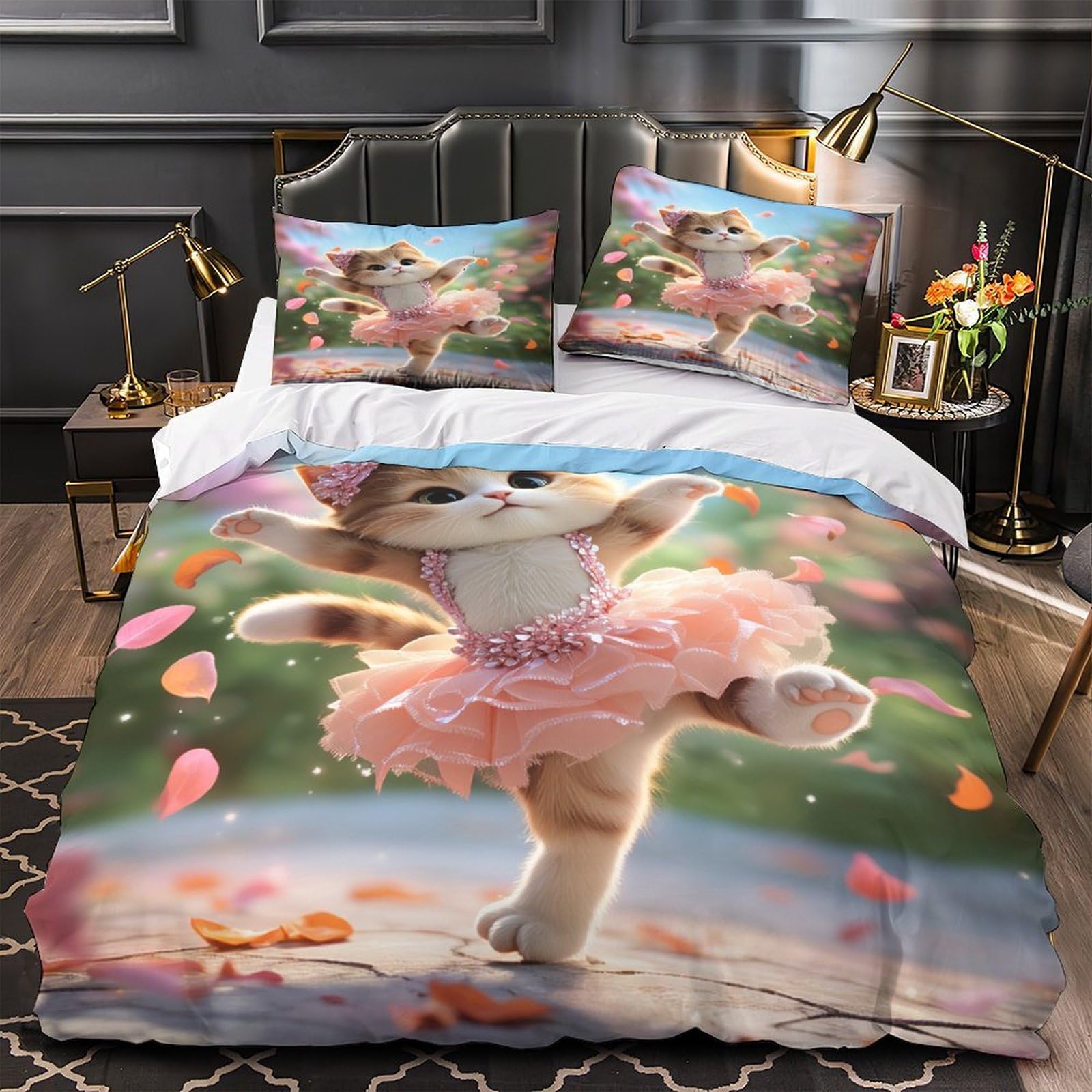 Parure de lit chaton mignon en microfibre 140x200 cm avec housse de couette imprimée 3D